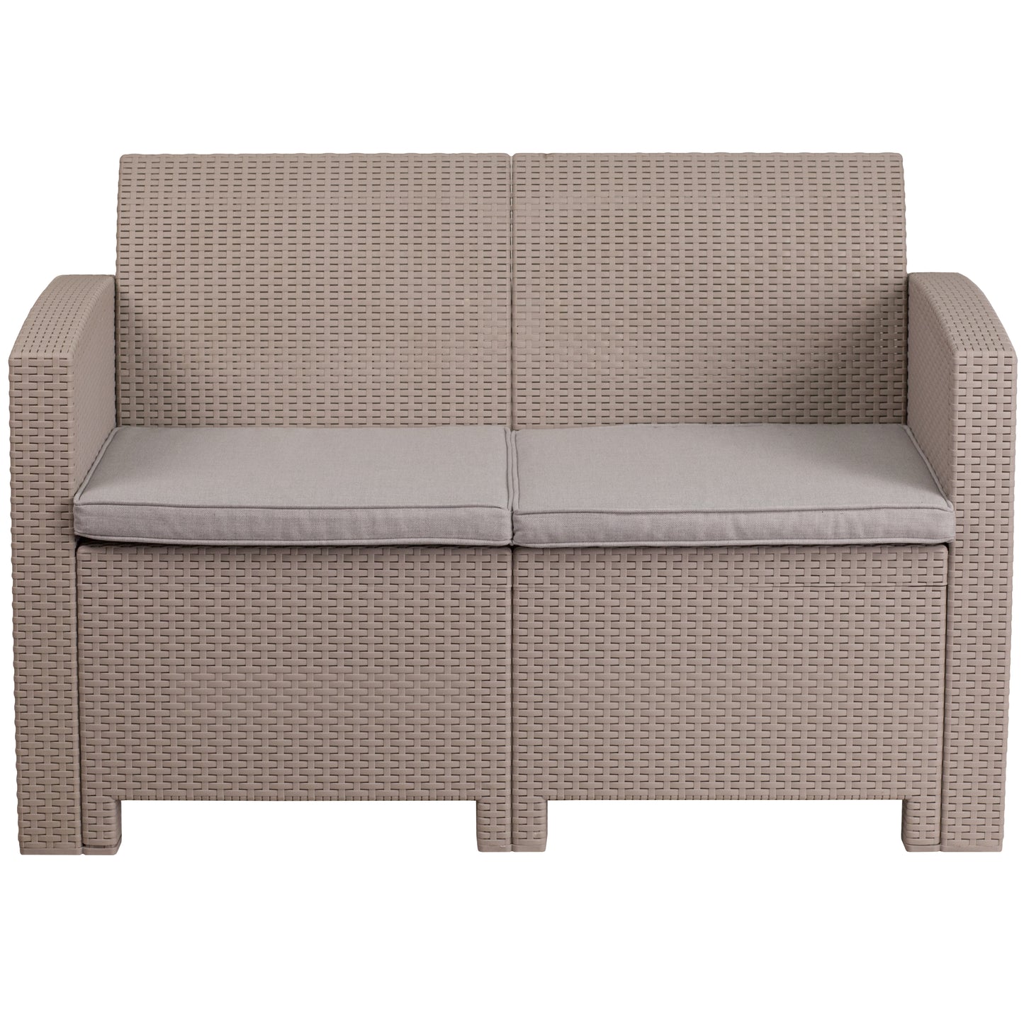 Seneca Light Gray Faux Rattan Loveseat with All-Weather Seneca Light Gray Cushions Light Gray