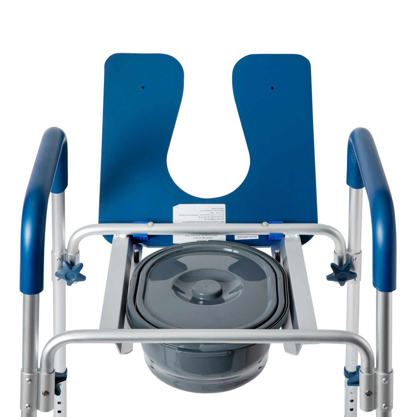 Hercules Blue Shower Commode Chair with Safety Rail, Height Adjustable Frame, Padded Seat & Armrests, Commode Pail with Lid, Fits Most Toilets Blue