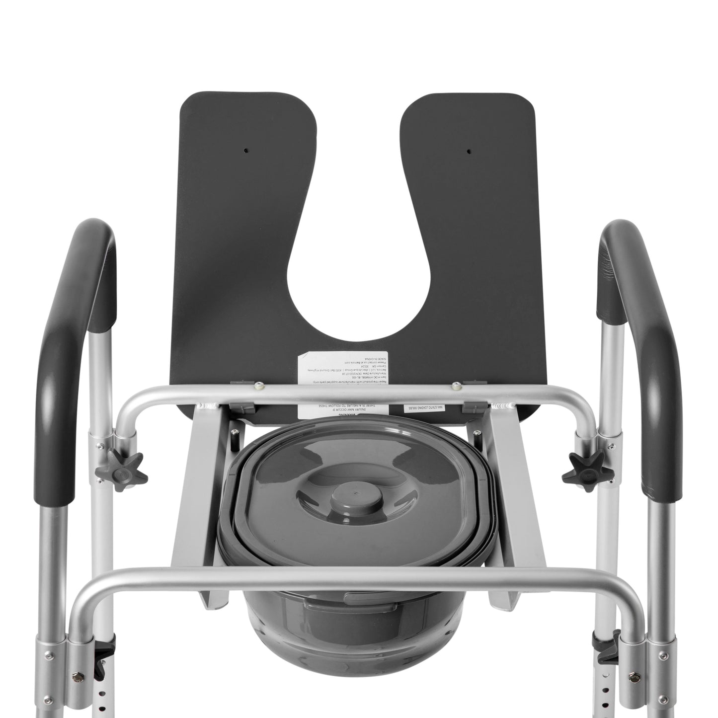 Hercules Gray Shower Commode Chair with Safety Rail, Height Adjustable Frame, Padded Seat & Armrests, Commode Pail with Lid, Fits Most Toilets Gray