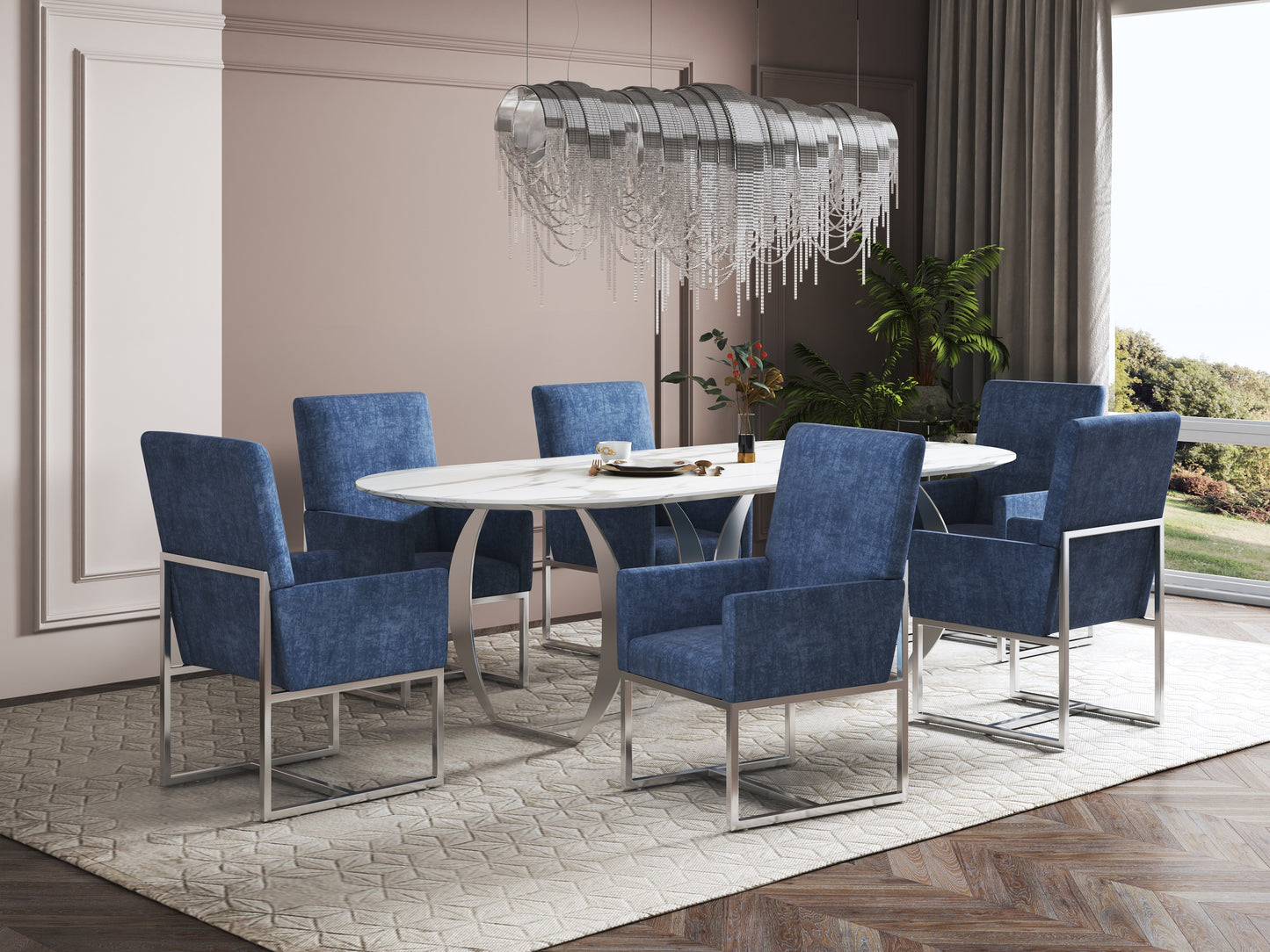 Manhattan Comfort Element Blue Velvet Dining Armchair DC029-BL