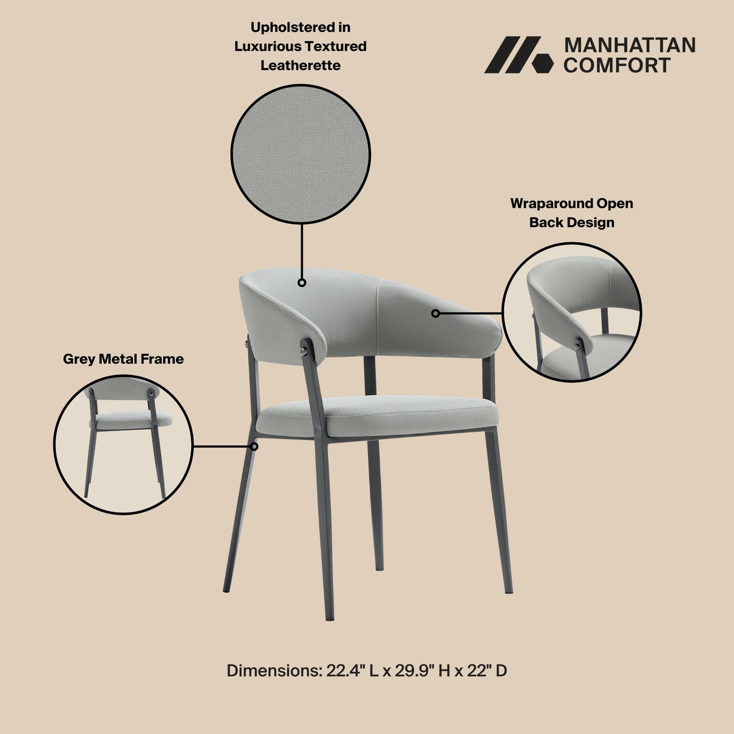 Belle Modern Metal Upholstered Dining Chair in Stone Gray DC099-GY