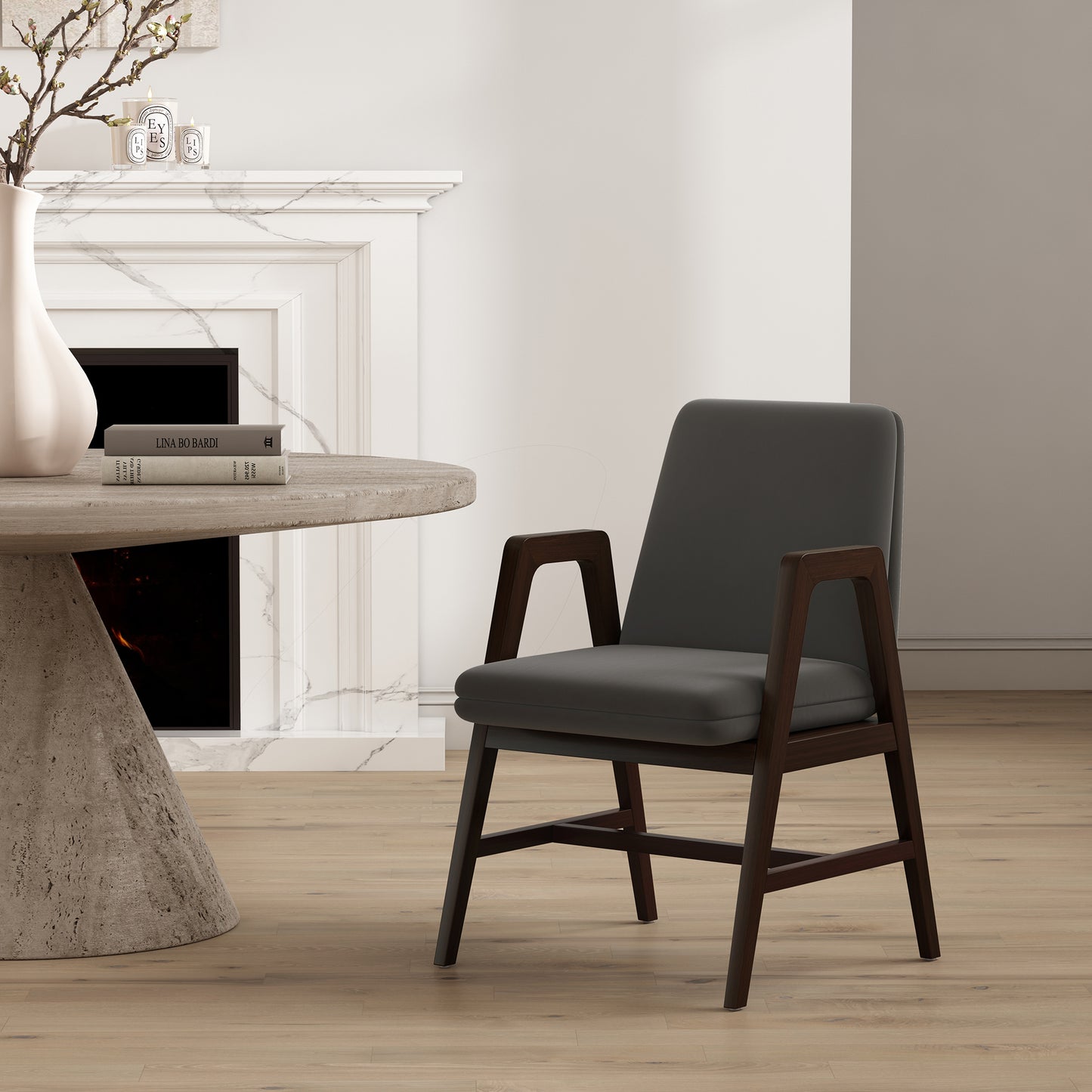 Stella Modern Wood Velvet Armchair in Graphite DC101AR-GY