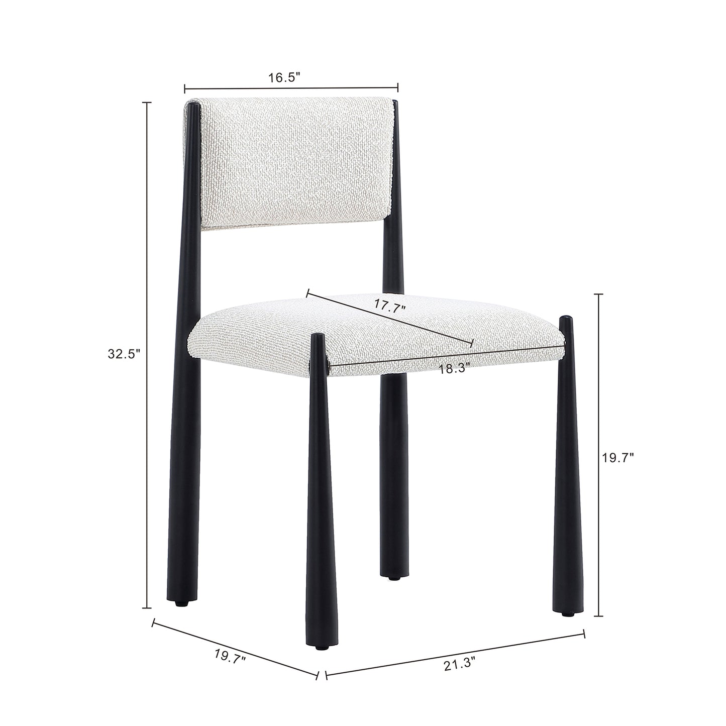 Lennor Mid-Century Modern Metal Boucle Side Chair in Cream - Set of 2 DC1502-2