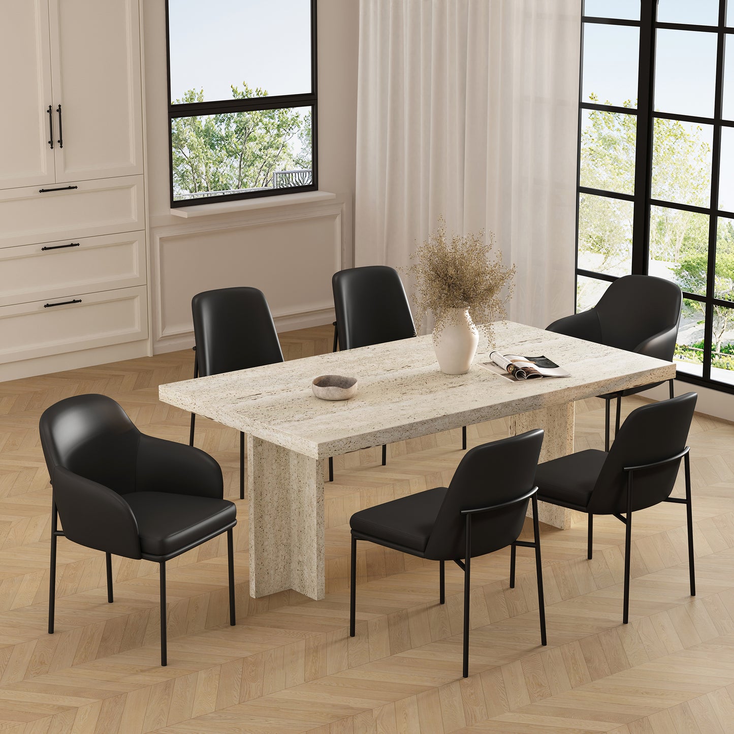 Loft Contemporary Metal Vegan Leather Side Chair in Black - Set of 2 DC1533-2