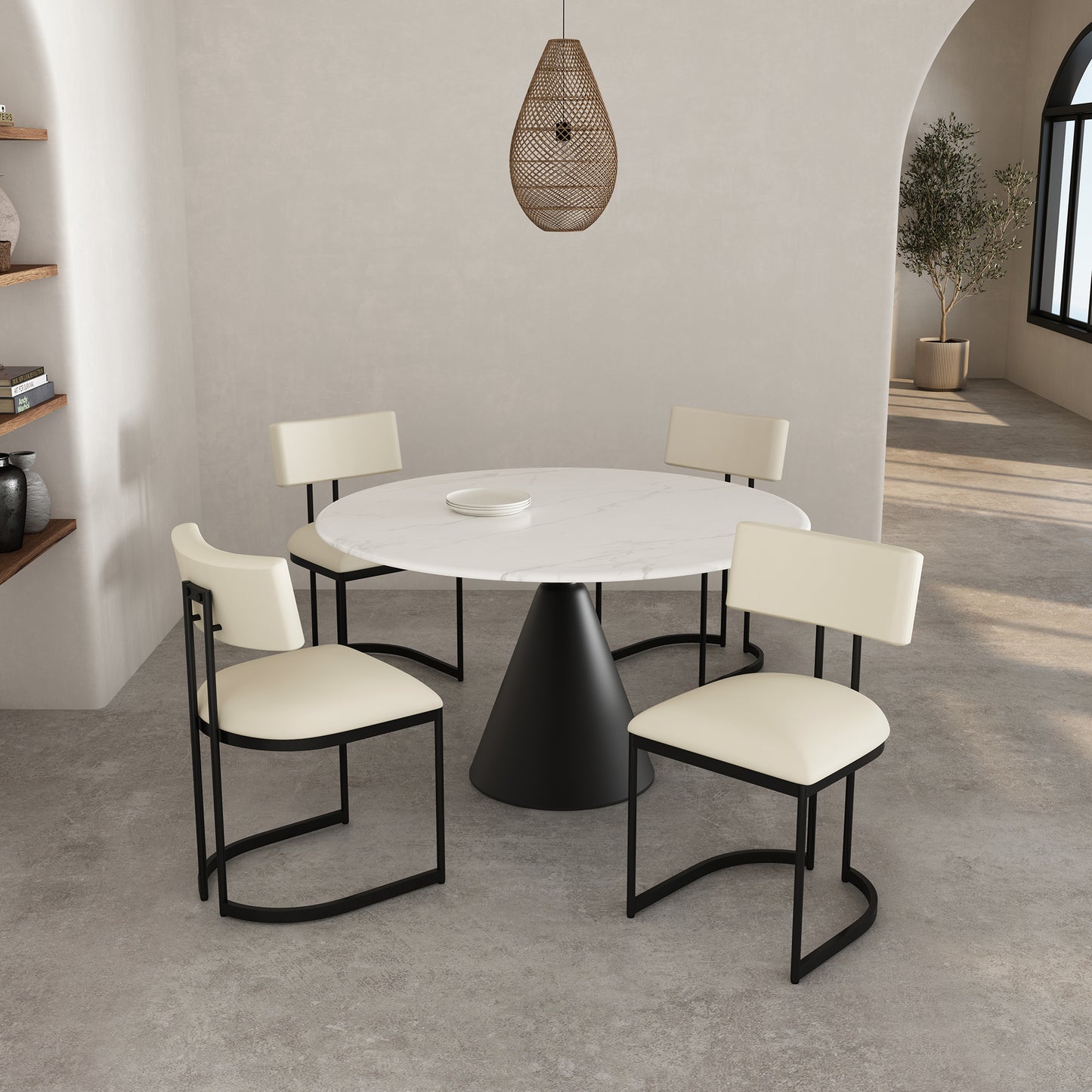 Juno Contemporary Modern Metal Vegan Leather Side Chair in Cream DC1609-1