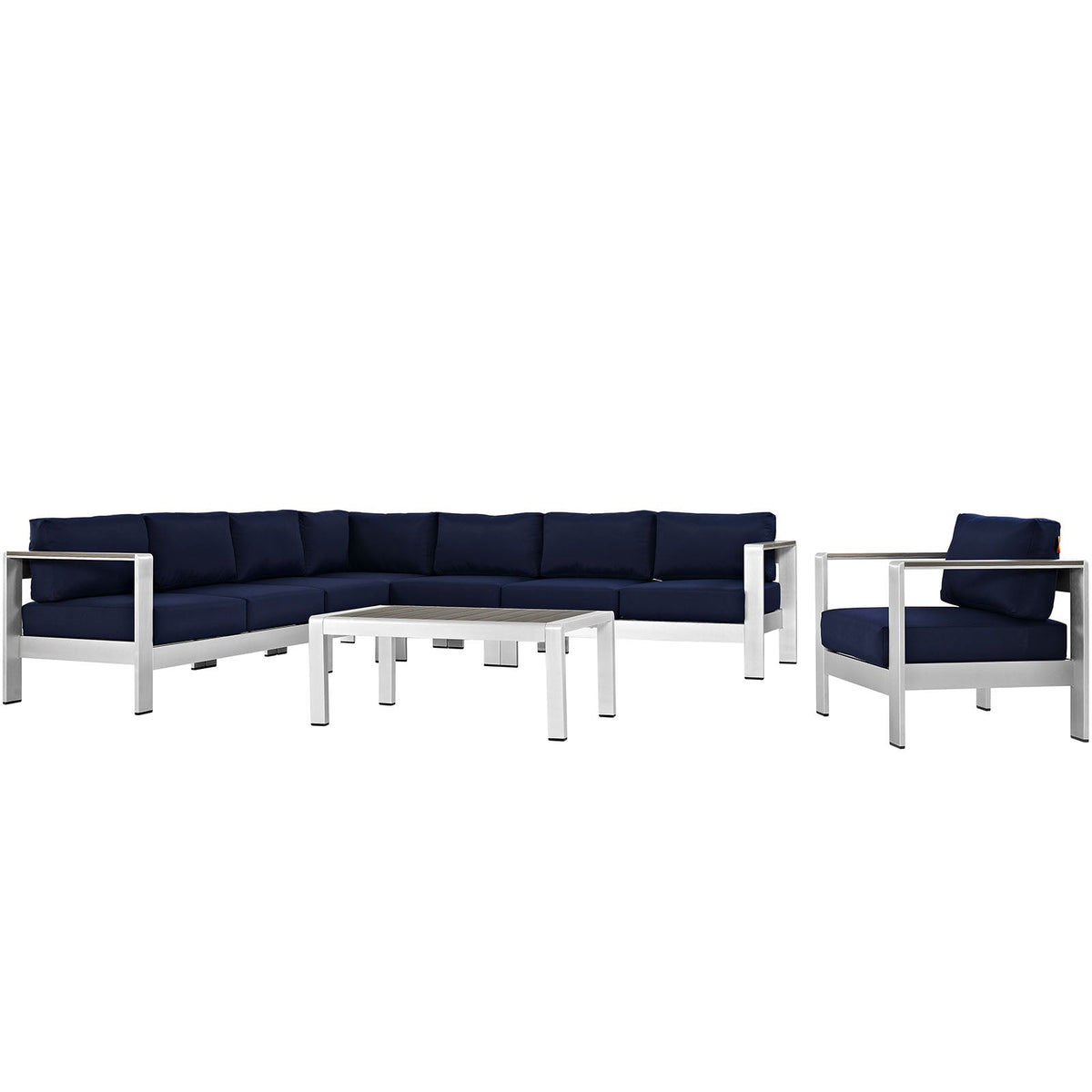 Shore 7 Piece Outdoor Patio Aluminum Sectional Sofa Set by Modway