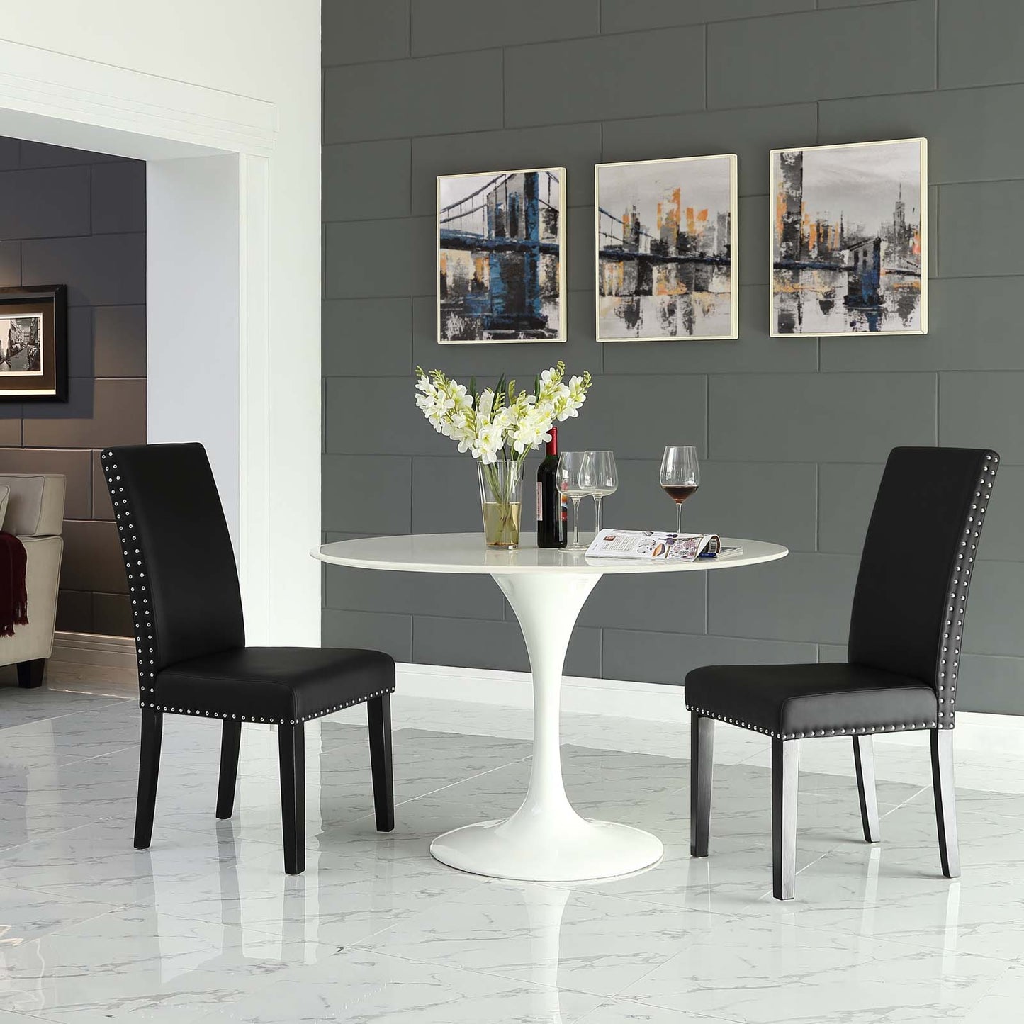 Parcel Vinyl Dining Side Chair Set of 2 by Modway EEI-3553-BLK