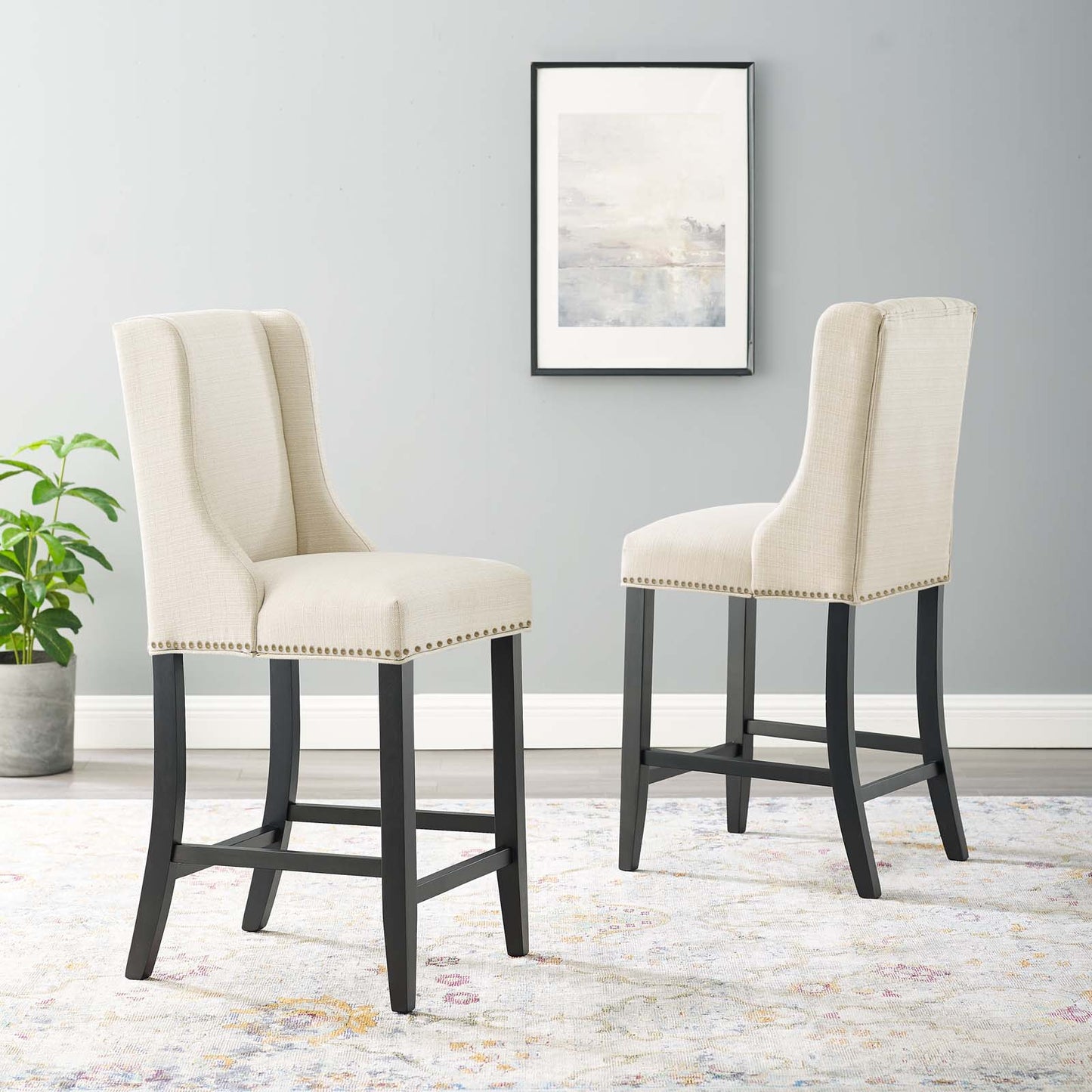 Baron Upholstered Fabric Counter Stool Set of 2 by Modway EEI-4016-BEI