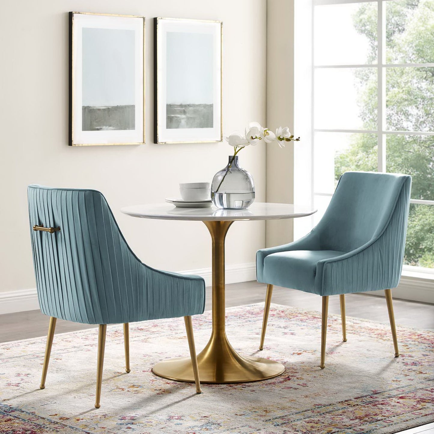 Discern Pleated Back Upholstered Performance Velvet Dining Chair Set of 2 by Modway EEI-4149-LBU