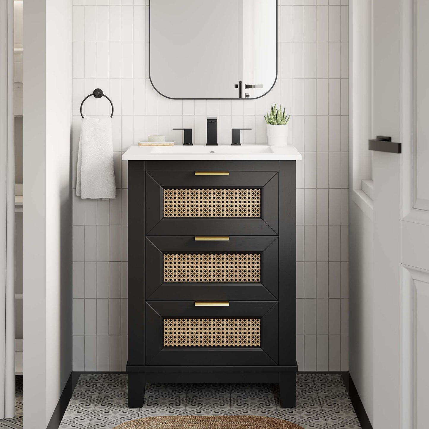 Dixie 24” Solid Wood Bathroom Vanity Cabinet (Sink Basin Not Included) by Modway EEI-6625-BLK