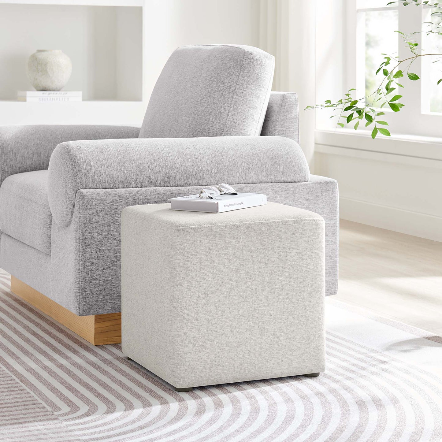 Callum 17" Square Woven Heathered Fabric Upholstered Ottoman by Modway EEI-6636-HEI