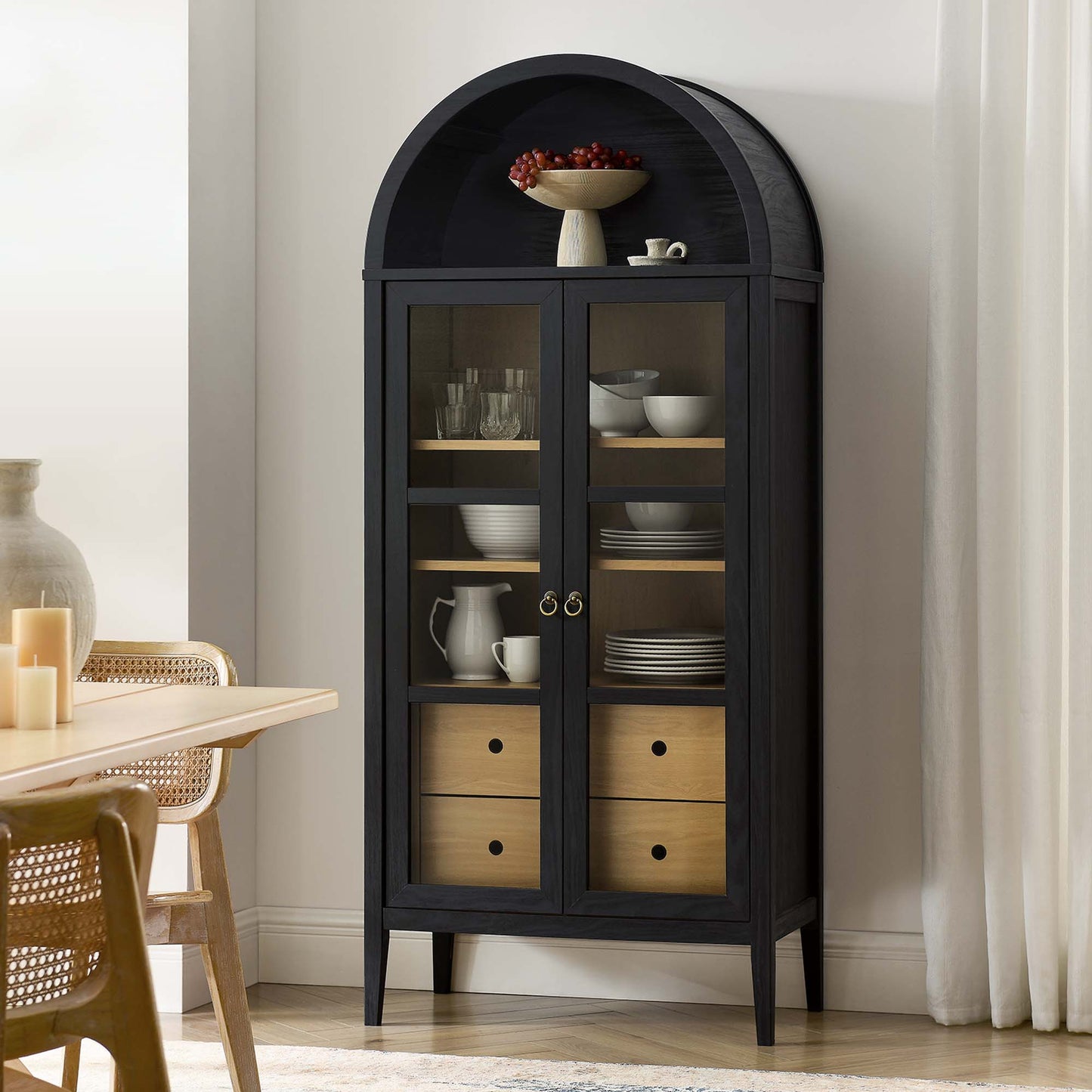 Nolan Tall Arched Storage Display Cabinet by Modway EEI-6639-BLK-OAK