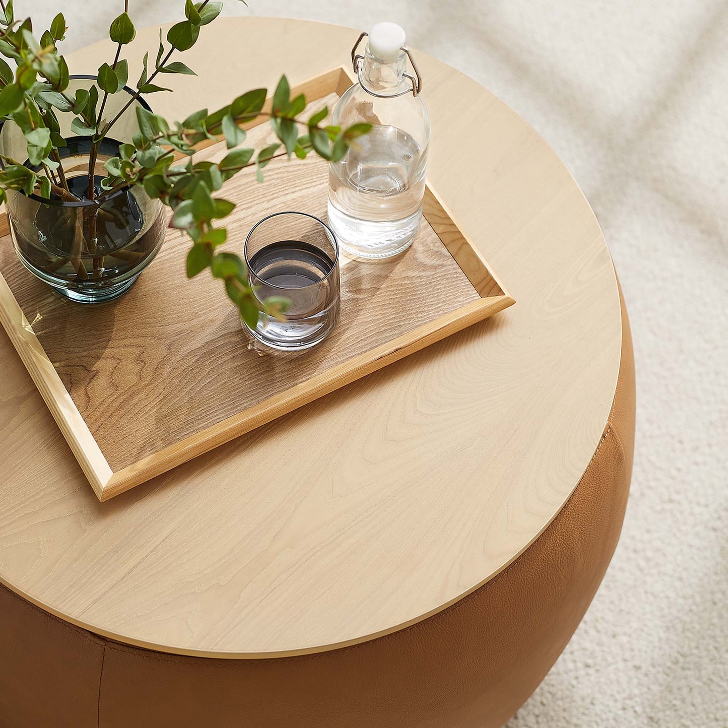 Perla Round Vegan Leather Storage Ottoman by Modway EEI-6687-TAN