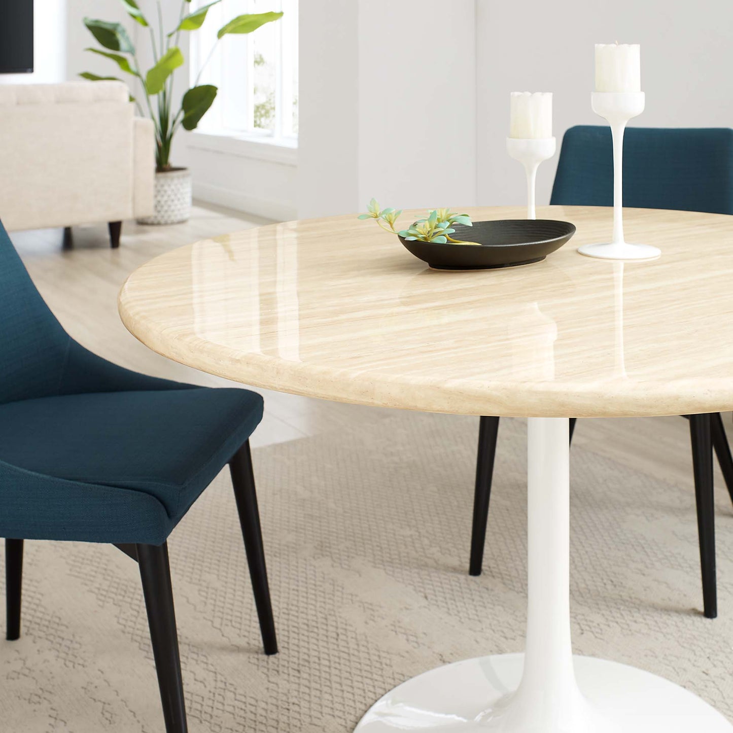 Lippa 48" Round Faux Travertine Dining Table by Modway EEI-6754-WHI-TRA