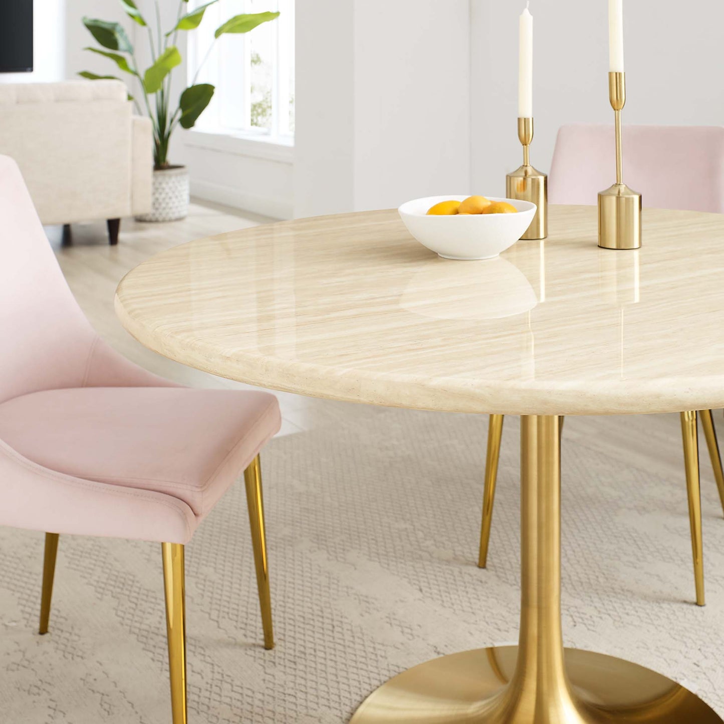 Lippa 48" Round Faux Travertine Dining Table