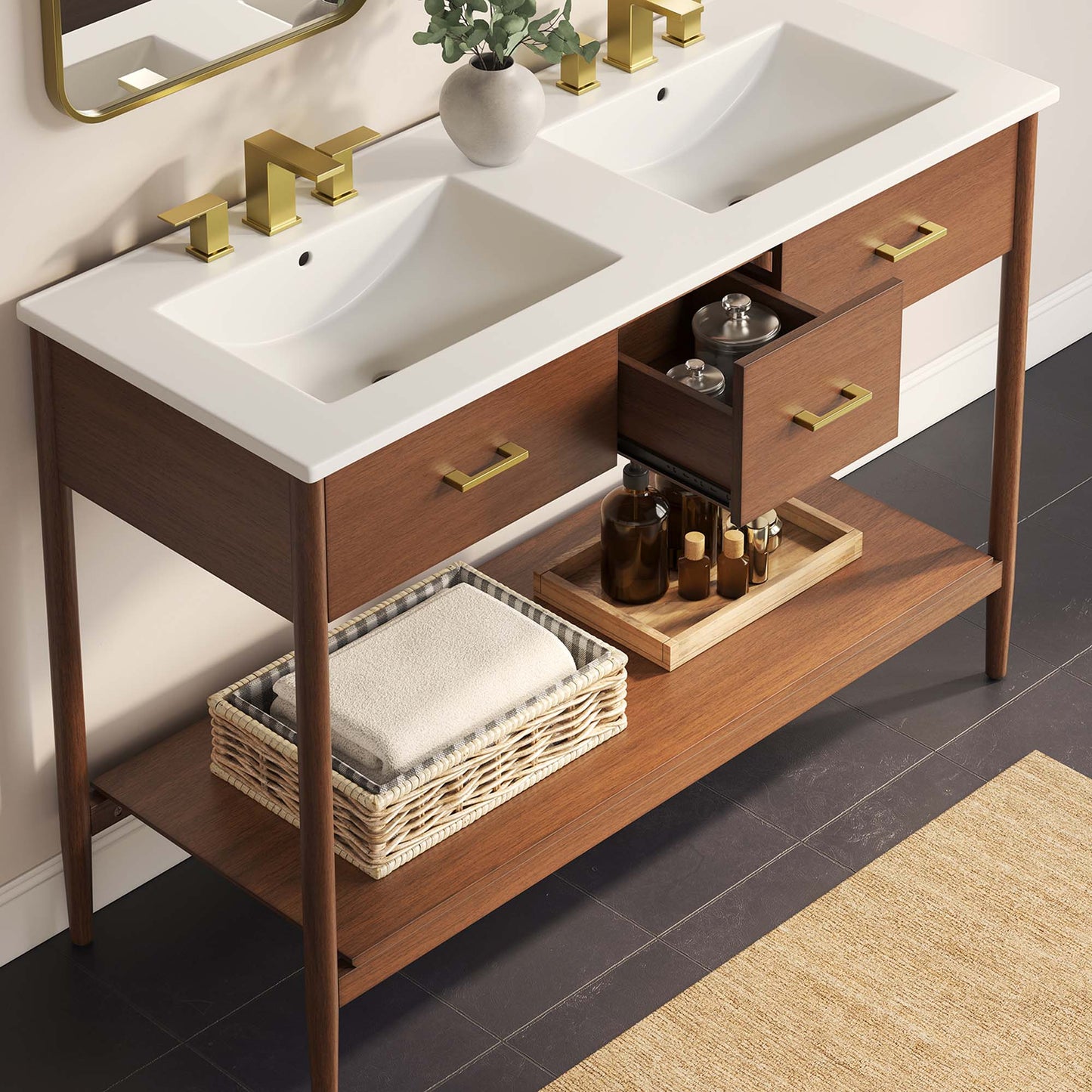 Zaire 48" Double Sink Bathroom Vanity by Modway EEI-6826-WAL-WHI