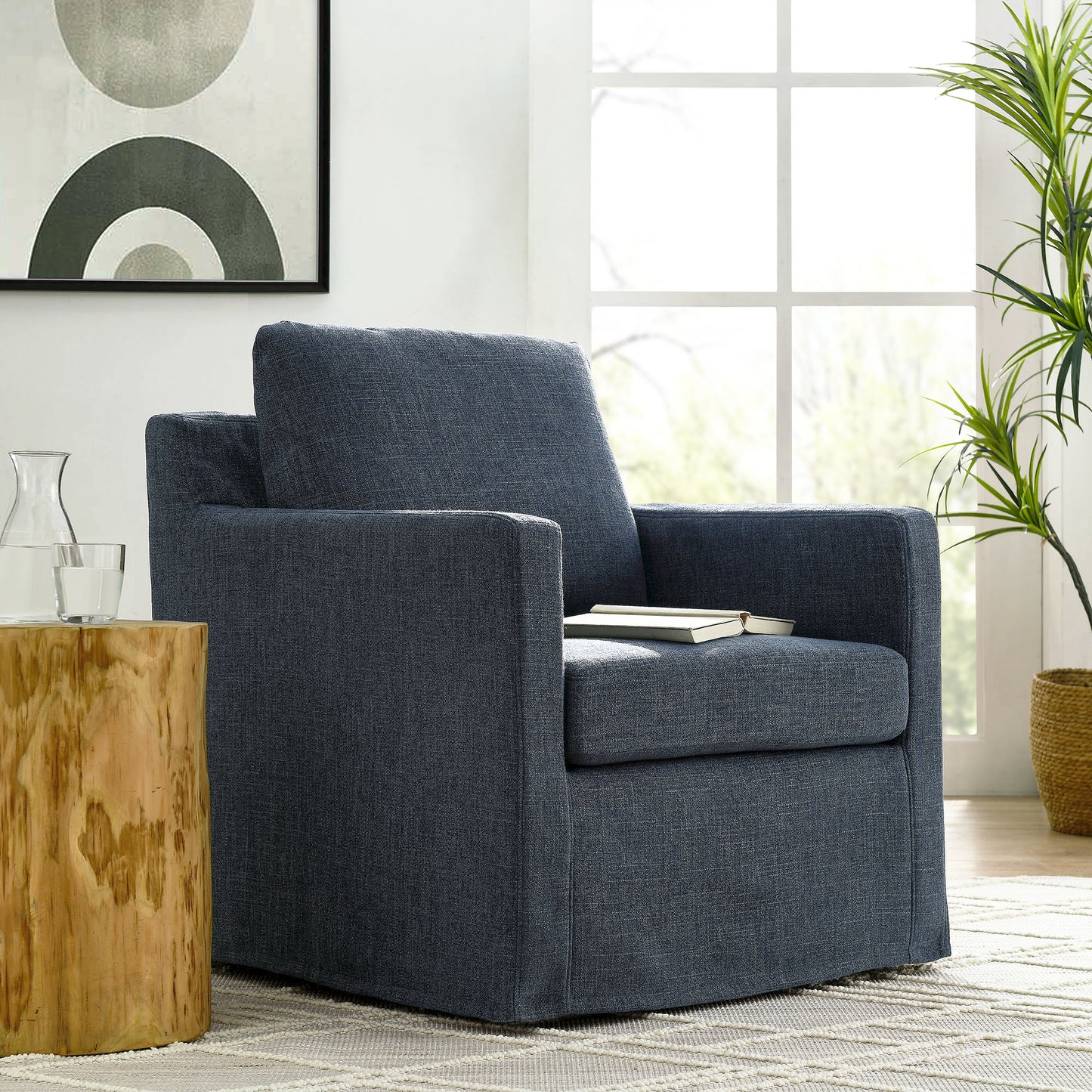 Serene Linen Slipcovered Swivel Armchair by Modway EEI-6910