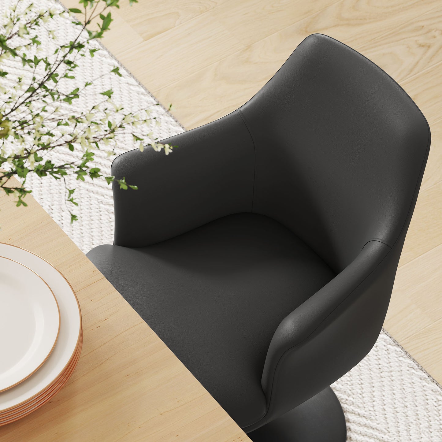 Lippa Vegan Leather Swivel Dining Armchair by Modway EEI-6958-BLK-BLK