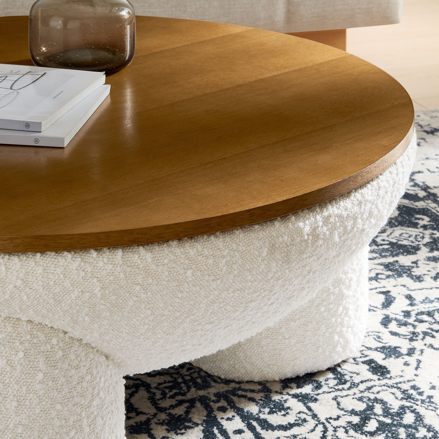 Tridome Round Boucle Upholstered Storage Coffee Table by Modway EEI-6964-NAT-IVO
