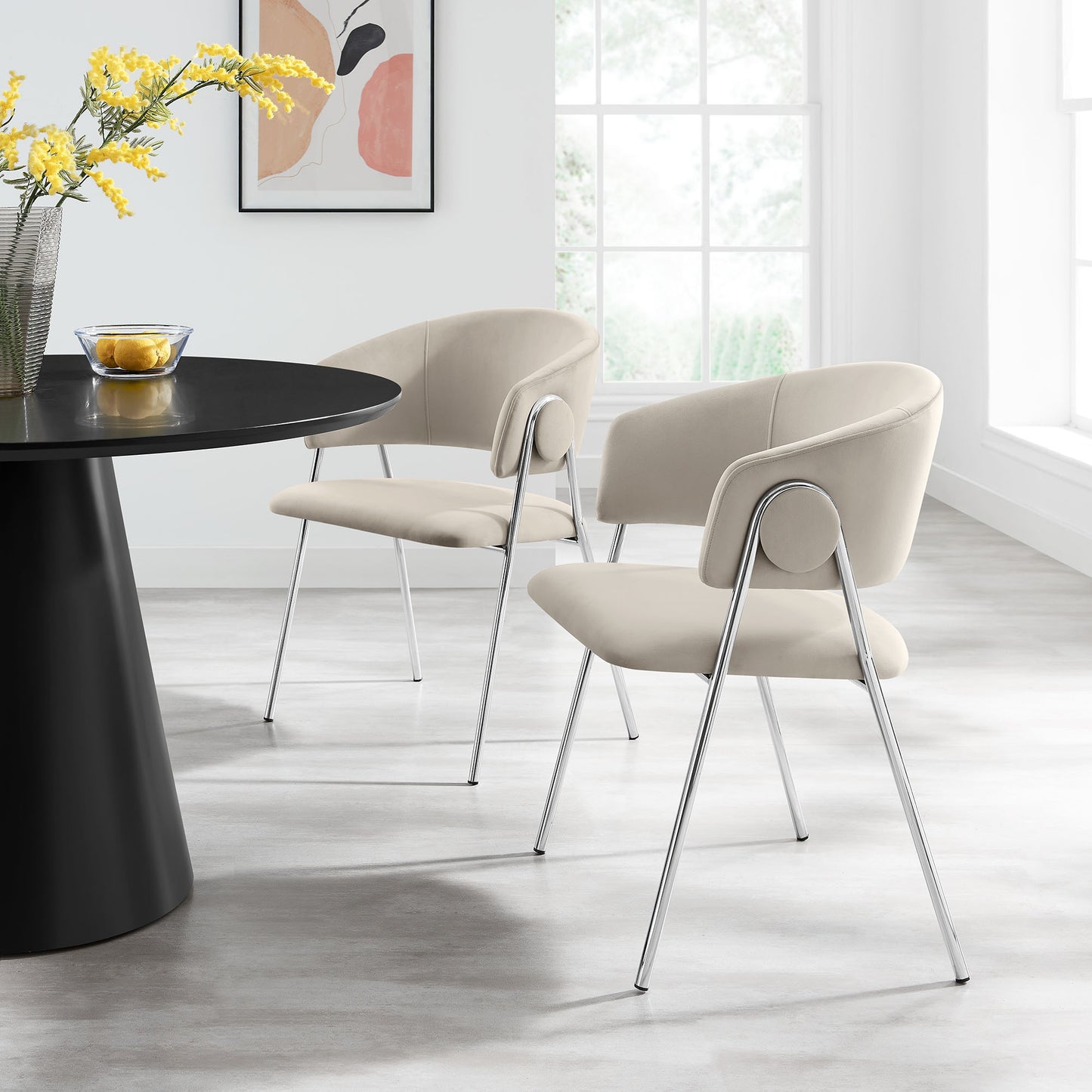 Nella Upholstered Performance Velvet Dining Chair Set of 2 by Modway EEI-7046-ALM-SLV