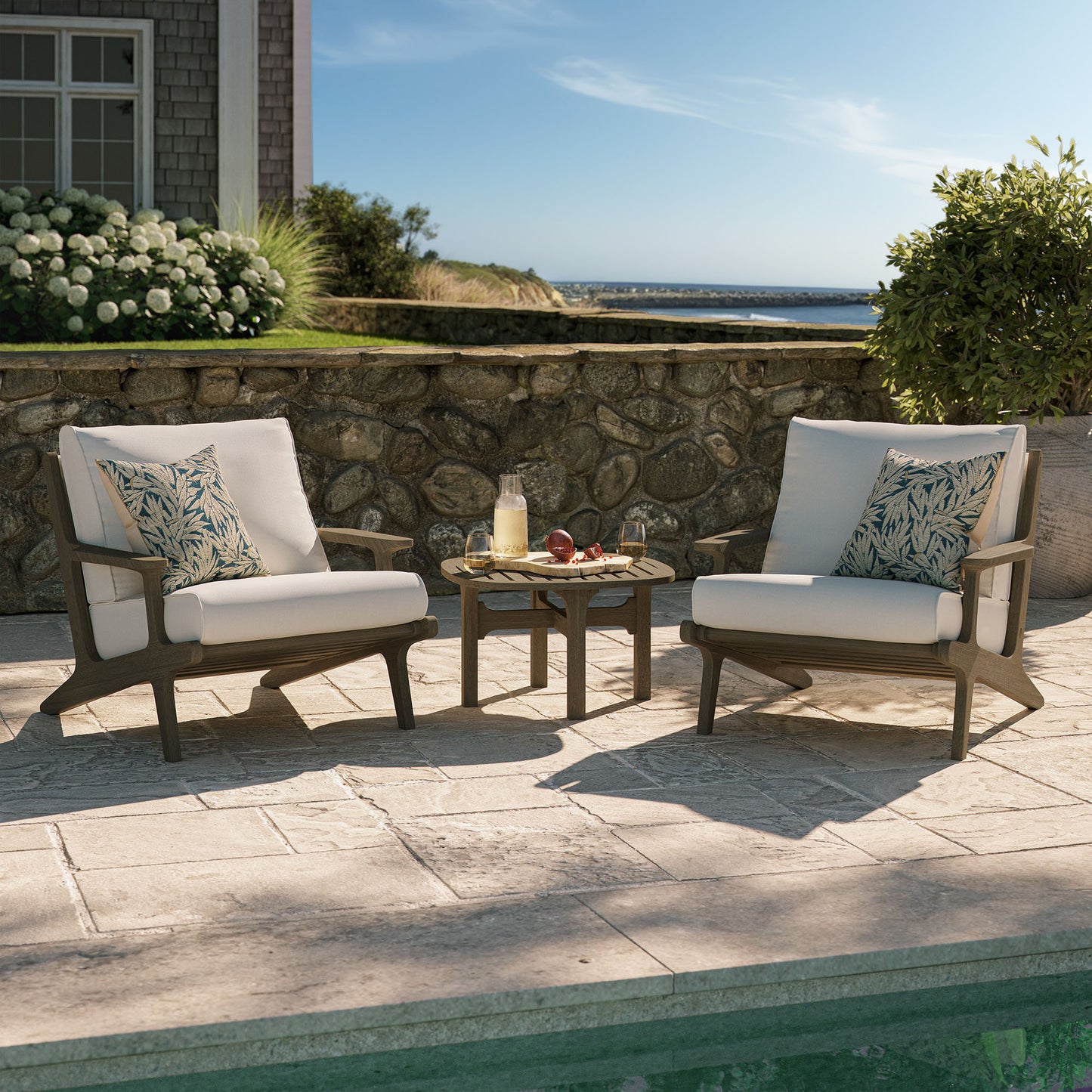 Saratoga 3-Piece Outdoor Patio Teak Wood Furniture Set with Lounge Chairs and Side Table by Modway EEI-7267-WGR-WHI