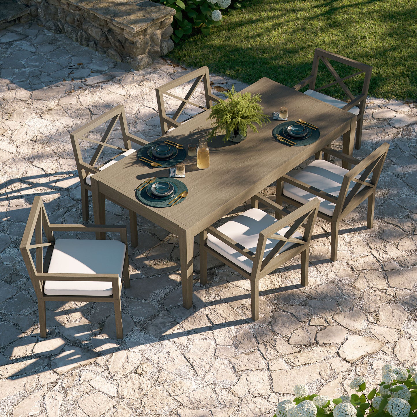 Northlake 7-Piece Outdoor Patio Teak Wood Dining Set by Modway EEI-7445-WGR-WHI