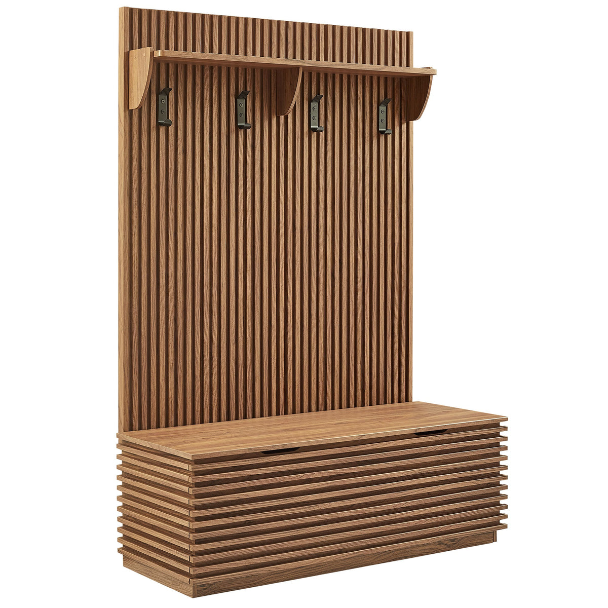 Render Fluted 3-in-1 Hall Tree With Storage Bench and Coat Rack by Modway