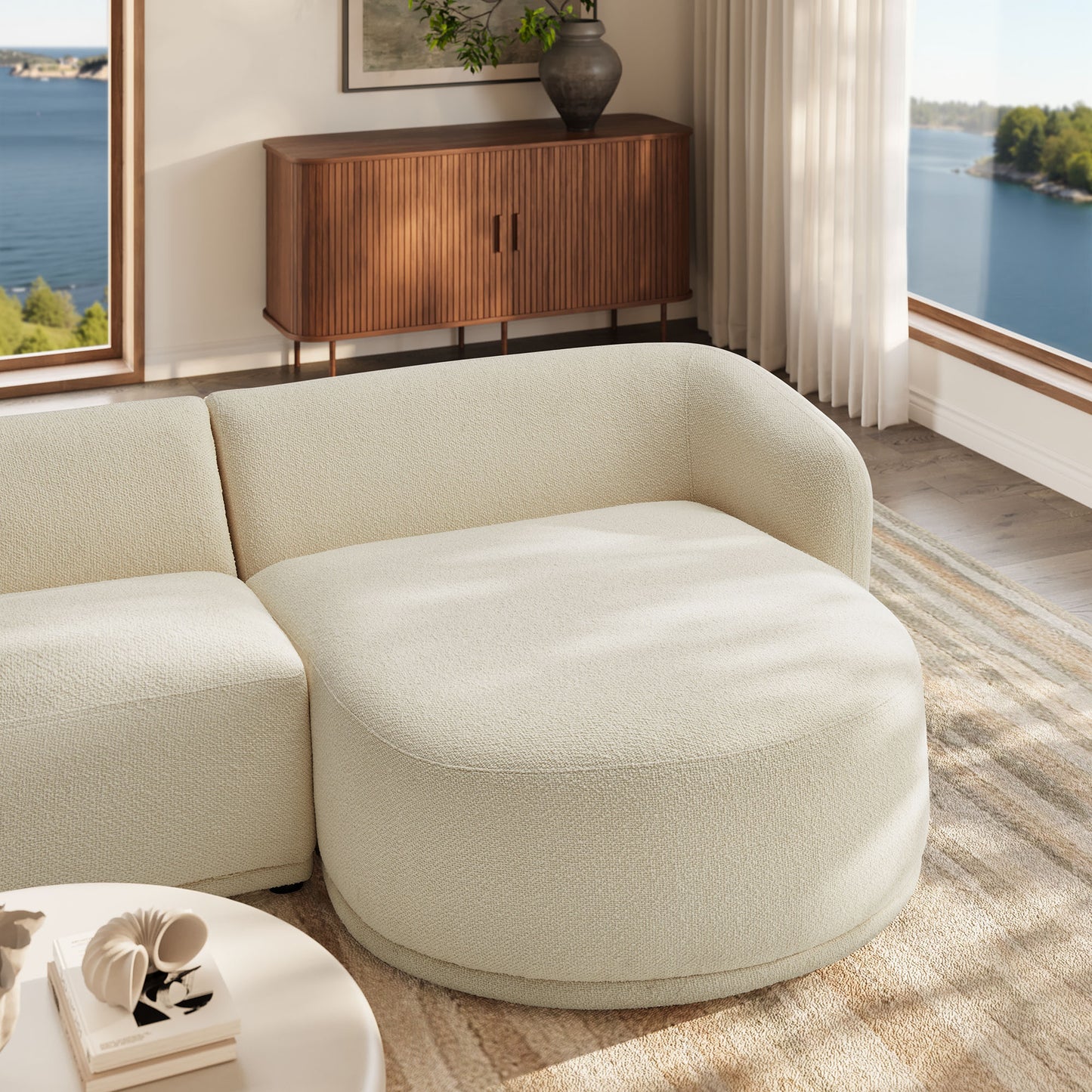 Monica 2 Piece Right Facing Boucle Fabric Modular Sofa with Chaise by Modway EEI-7503-CRE