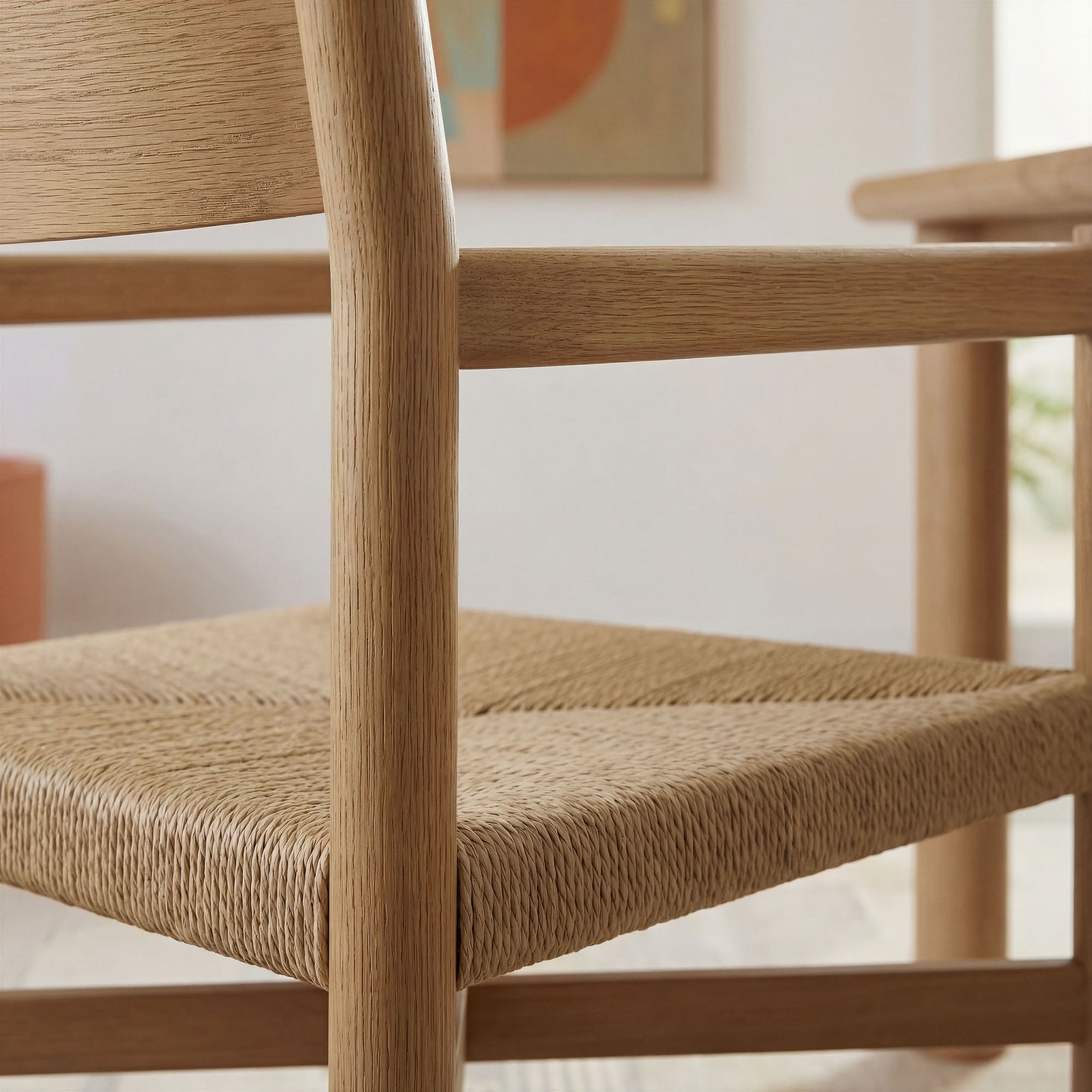 Alvia Oak Wood Dining Armchairs With Woven Seats Set of 2 by Modway