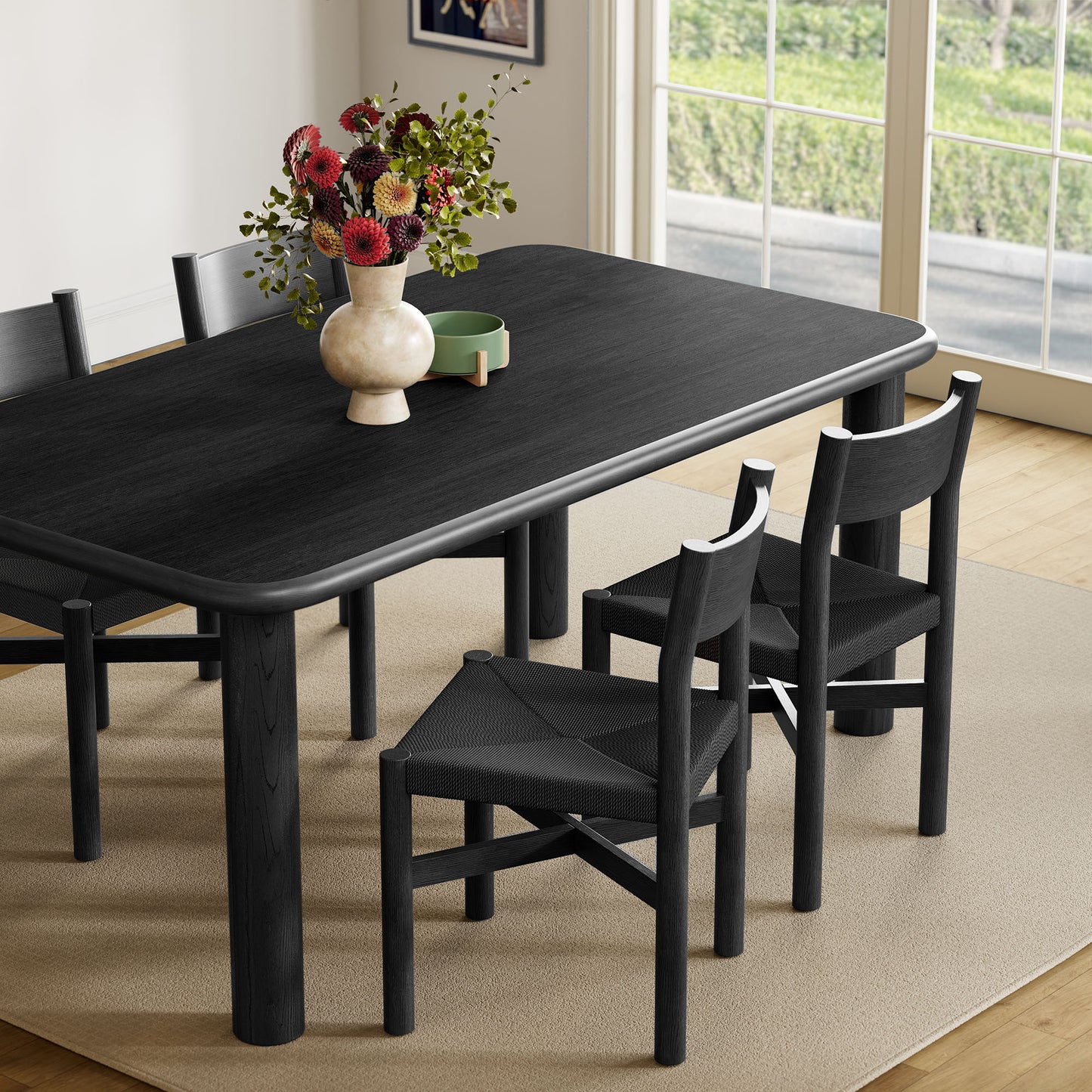 Alvia 5-Piece Oak Wood Dining Table and Chairs Set by Modway
