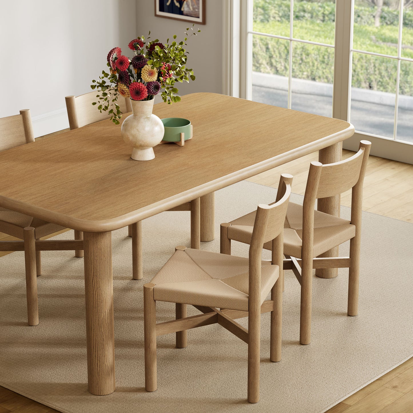 Alvia 5-Piece Oak Wood Dining Table and Chairs Set by Modway