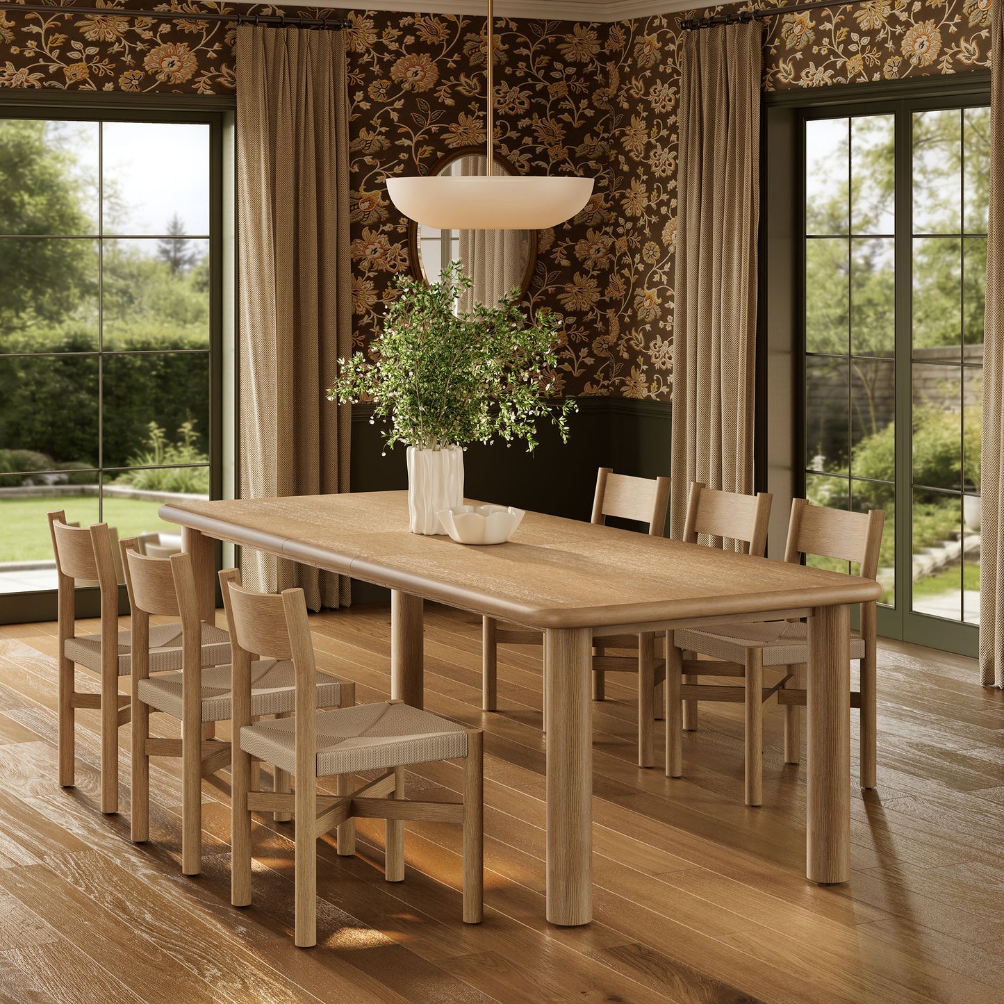 Alvia 7-Piece Oak Wood Extendable Dining Table and Chairs Set by Modway
