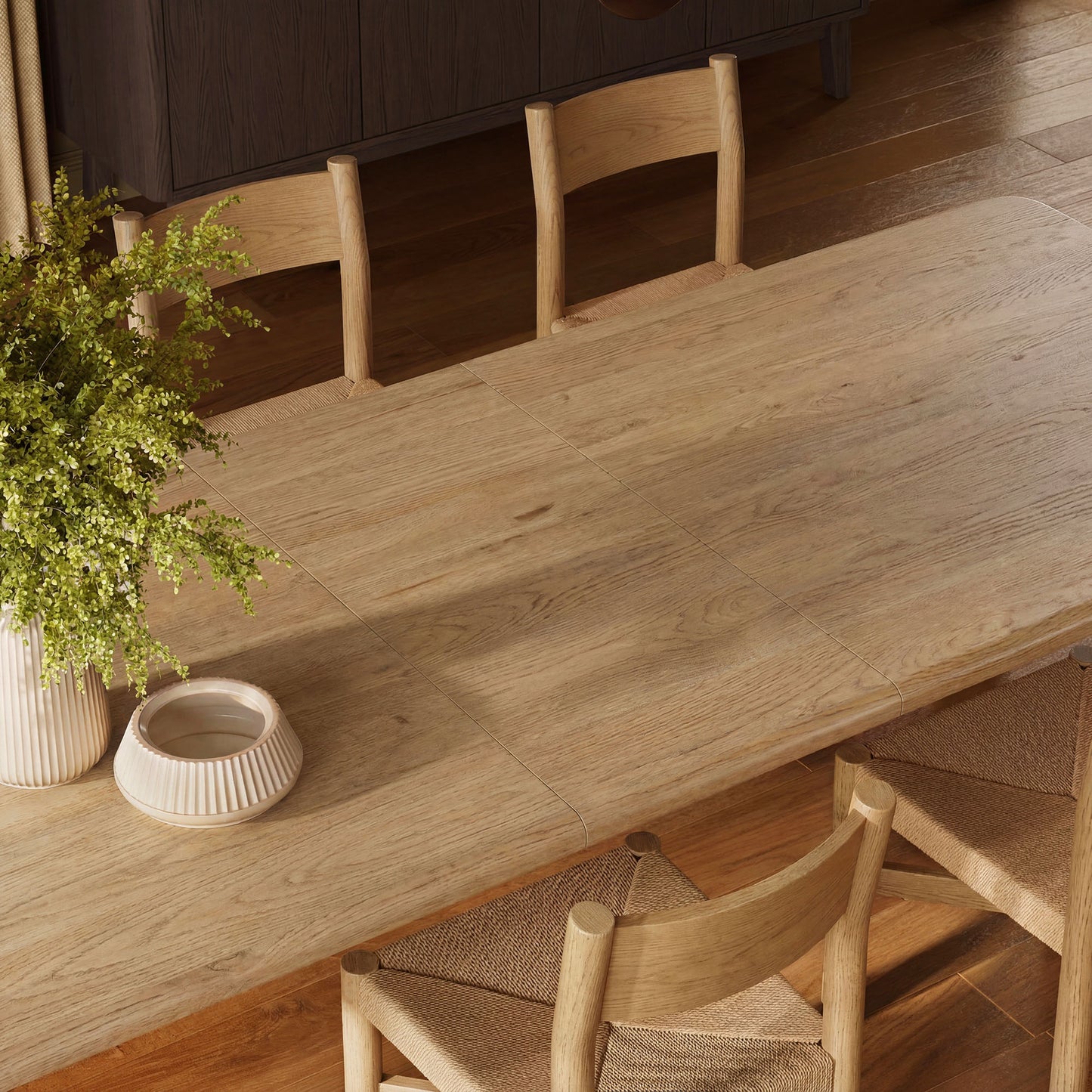 Alvia 9-Piece Oak Wood Extendable Dining Table and Chairs Set by Modway