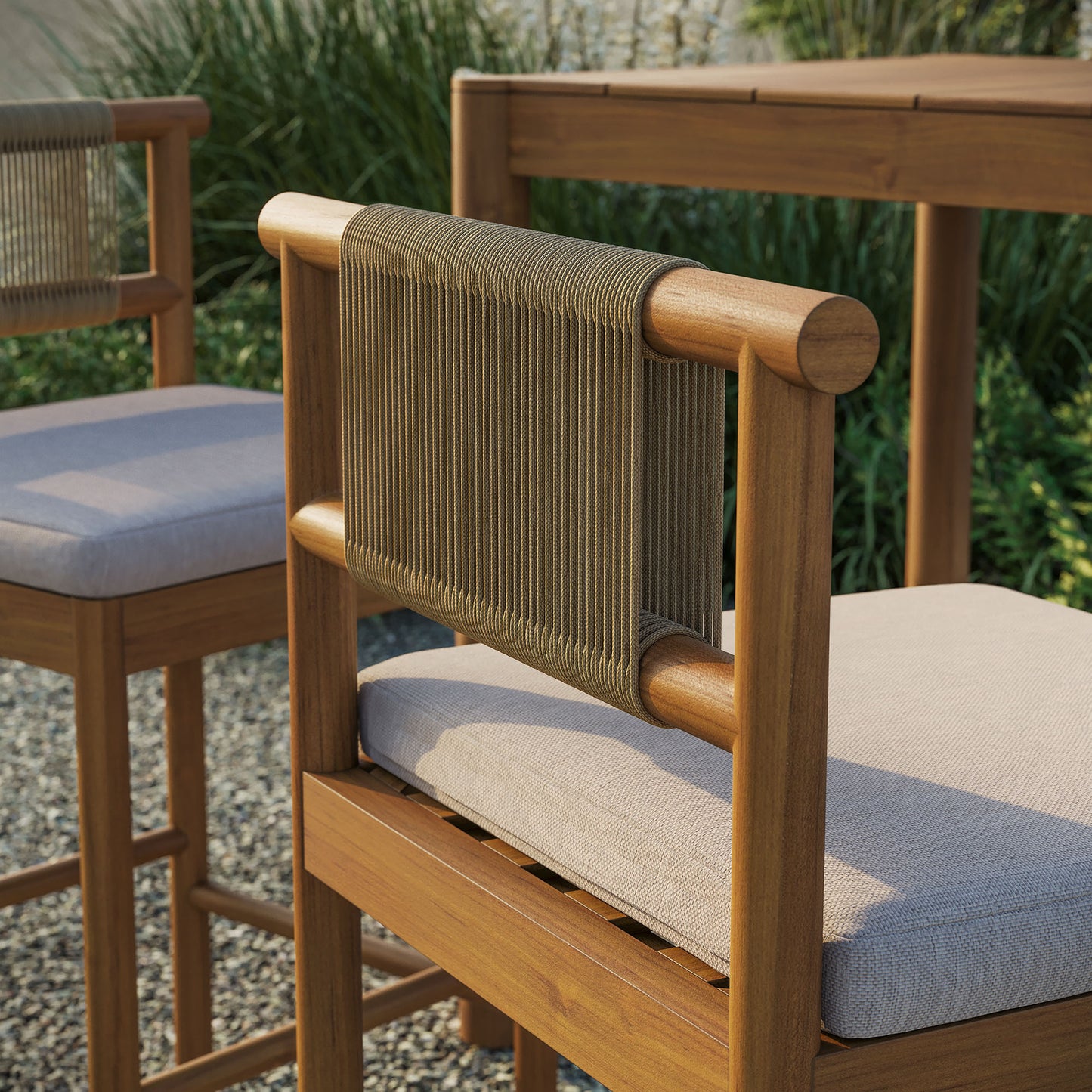 Eleni Outdoor Patio Teak Wood Bar Stools Set of 2 by Modway