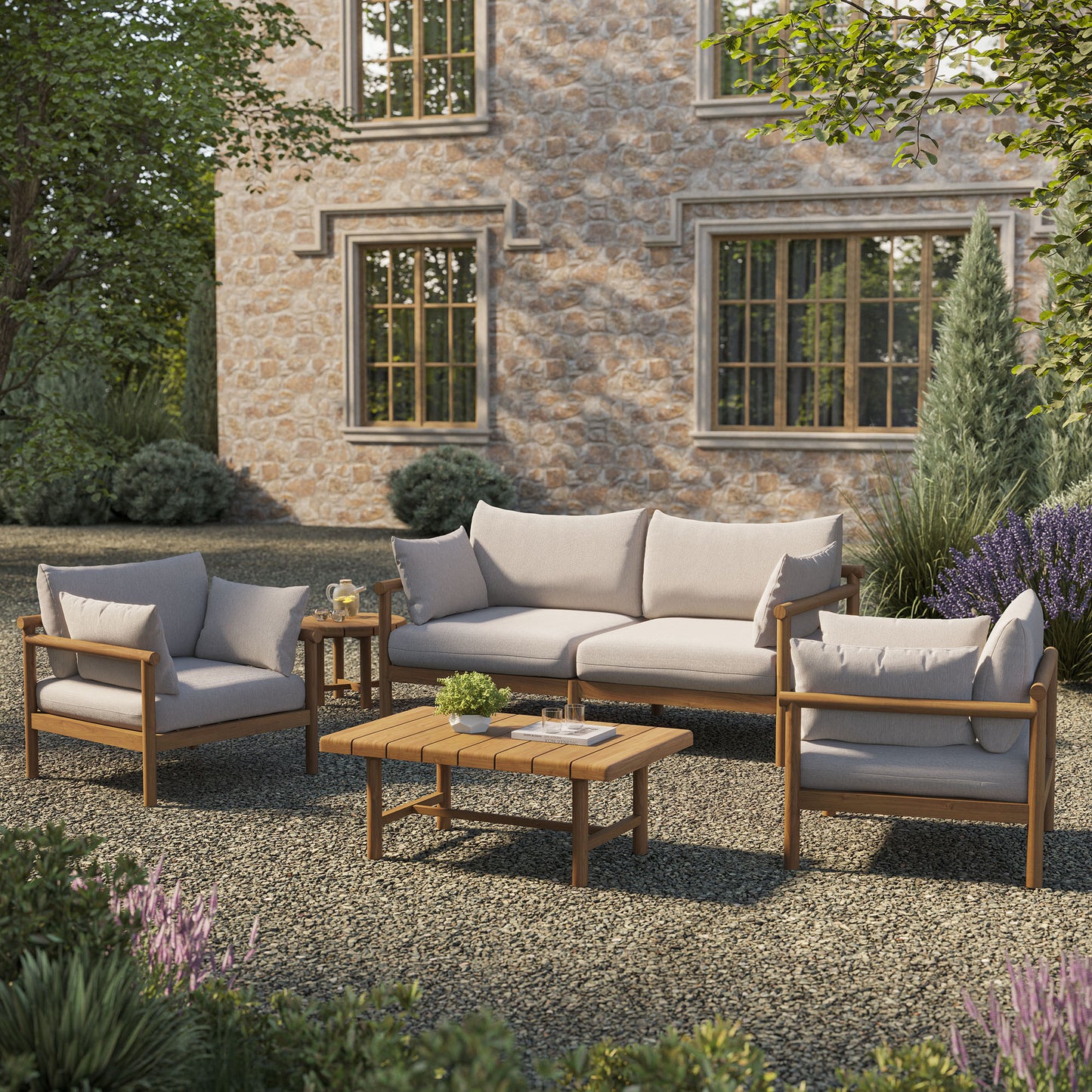 Eleni 5-Piece Outdoor Patio Teak Wood Furniture Set by Modway