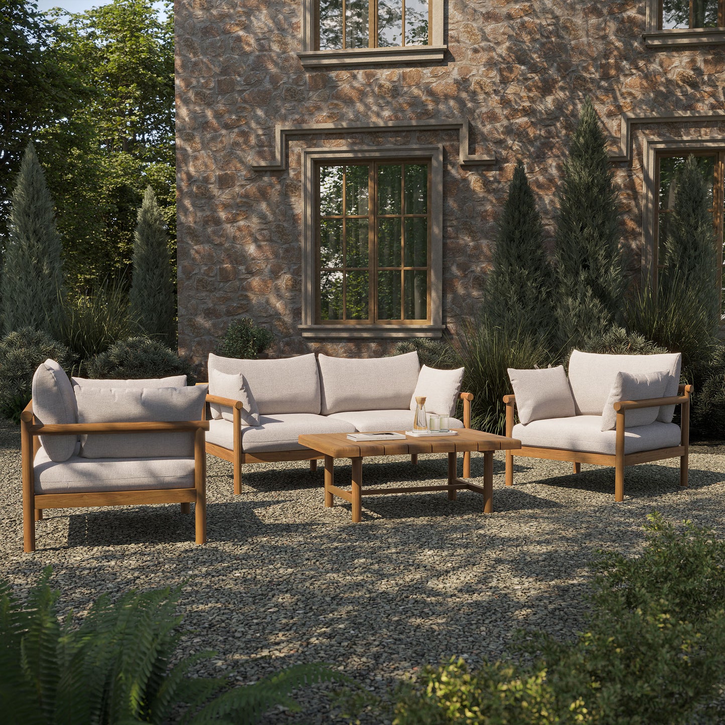 Eleni 4-Piece Outdoor Patio Teak Wood Sofa Set by Modway