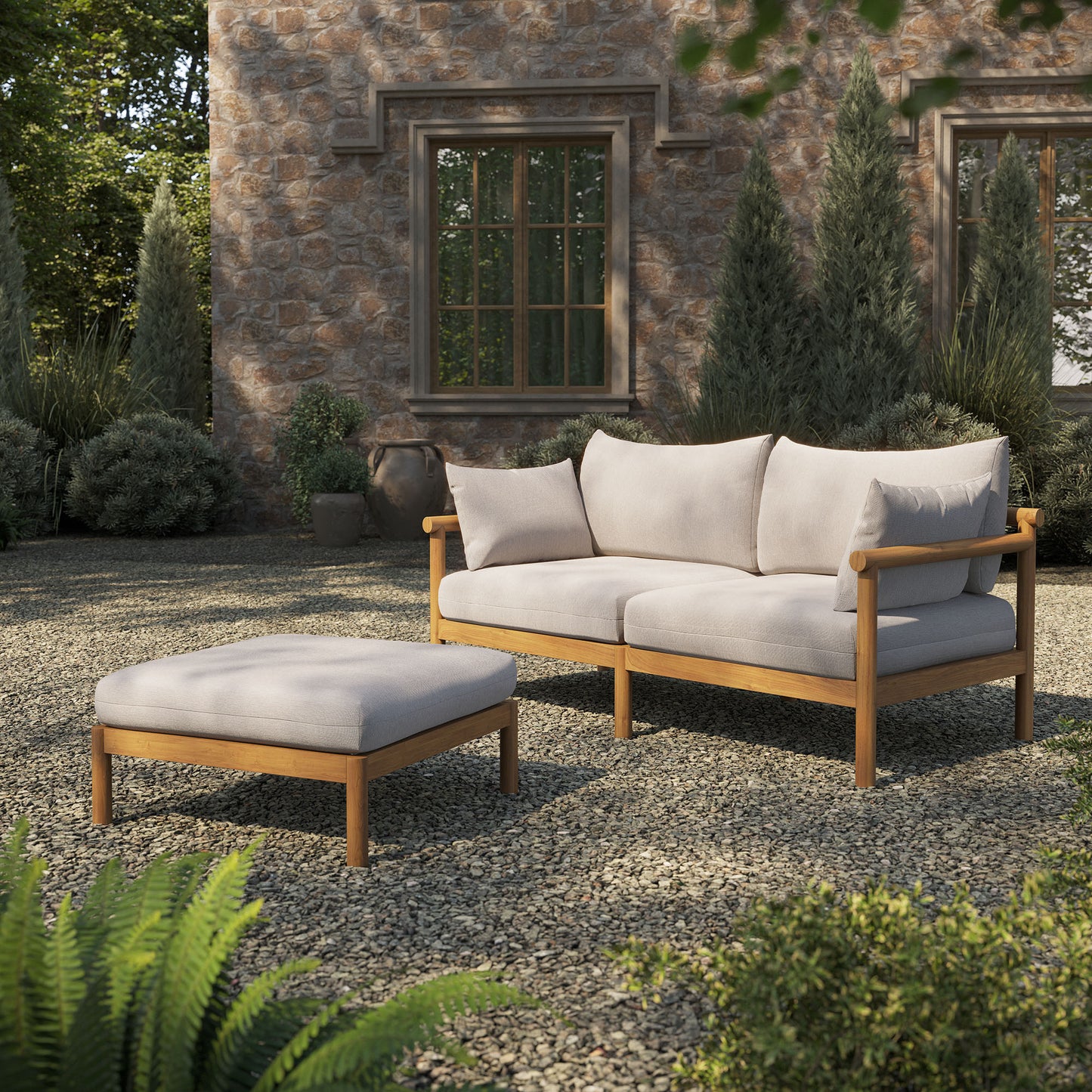 Eleni 2-Piece Outdoor Patio Teak Wood Loveseat with Ottoman Set by Modway