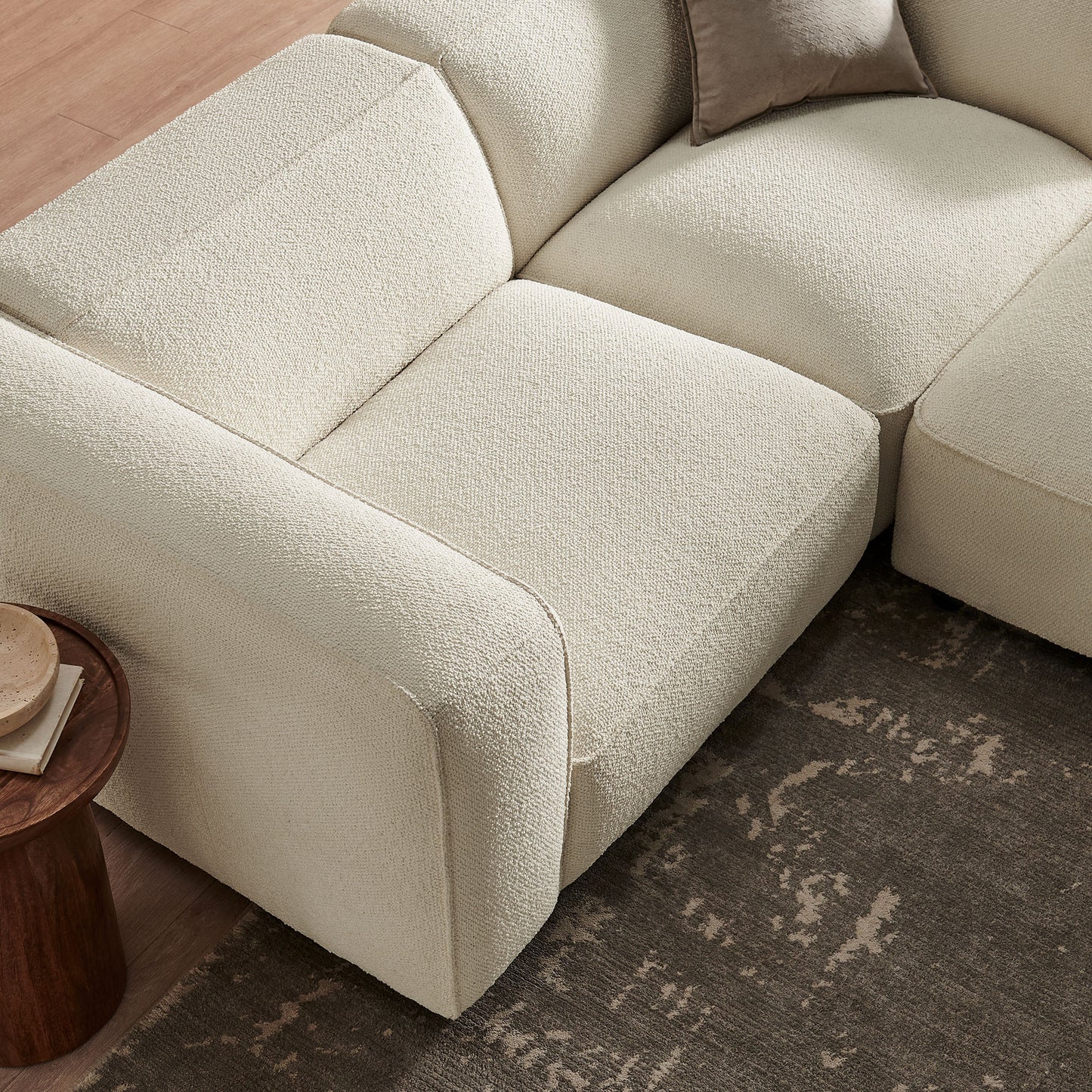 Auren 3 Piece Lattice Bouclé Upholstered Modular Loveseat with Ottoman by Modway