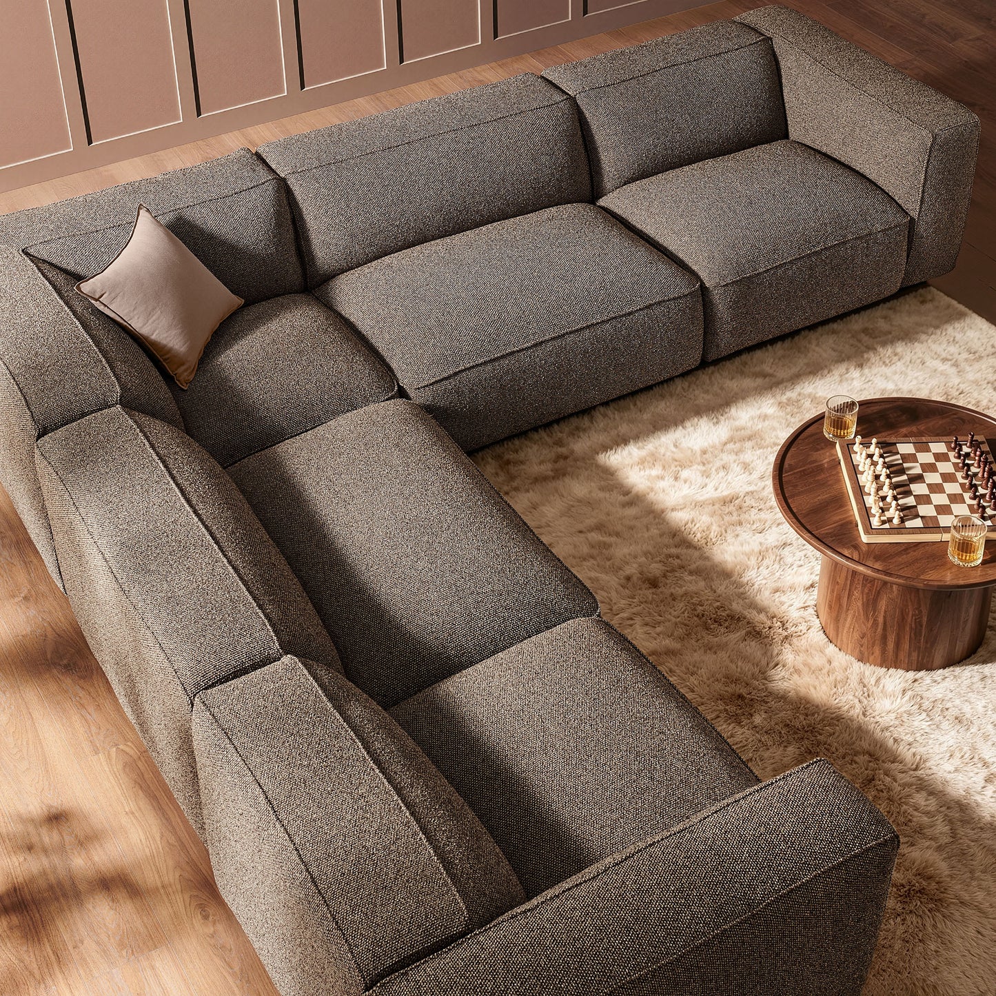 Auren 5 Piece Lattice Bouclé Upholstered Modular Corner Sectional by Modway