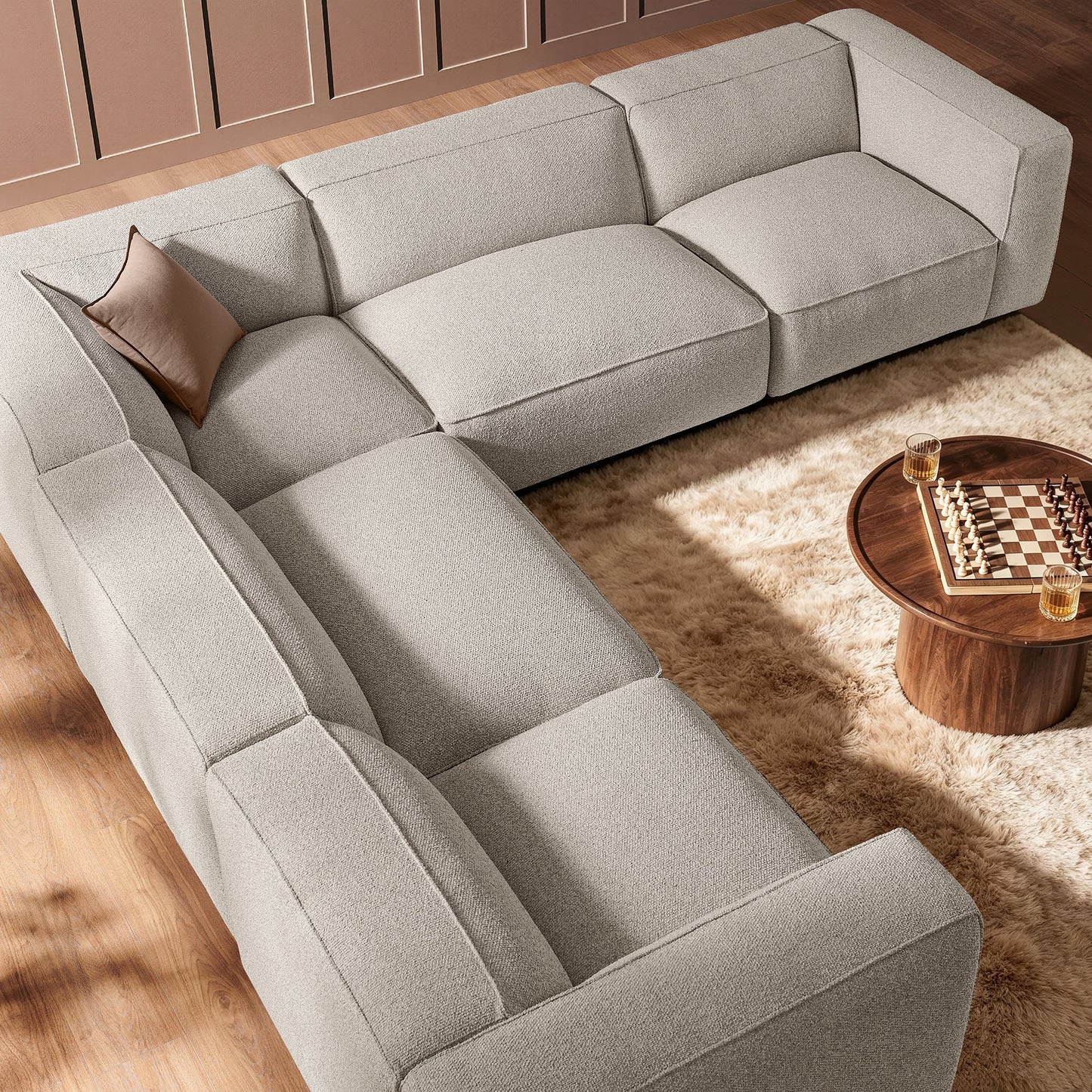 Auren 5 Piece Lattice Bouclé Upholstered Modular Corner Sectional by Modway