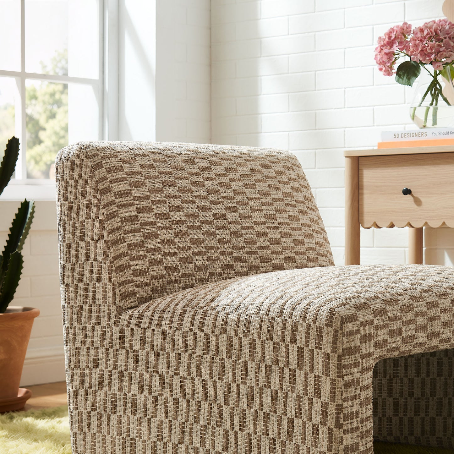 Amita Checked Woven Fabric Armless Accent Chair by Modway
