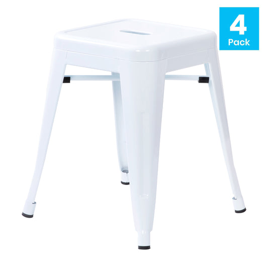 18" Table Height Stool, Stackable Backless Metal Indoor Dining Stool, Commercial Grade Restaurant Stool in White - Set of 4 White ET-BT3503-18-WH-GG