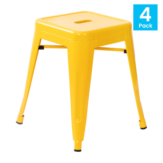 18" Table Height Stool, Stackable Backless Metal Indoor Dining Stool, Commercial Grade Restaurant Stool in Yellow - Set of 4 Yellow ET-BT3503-18-YL-GG