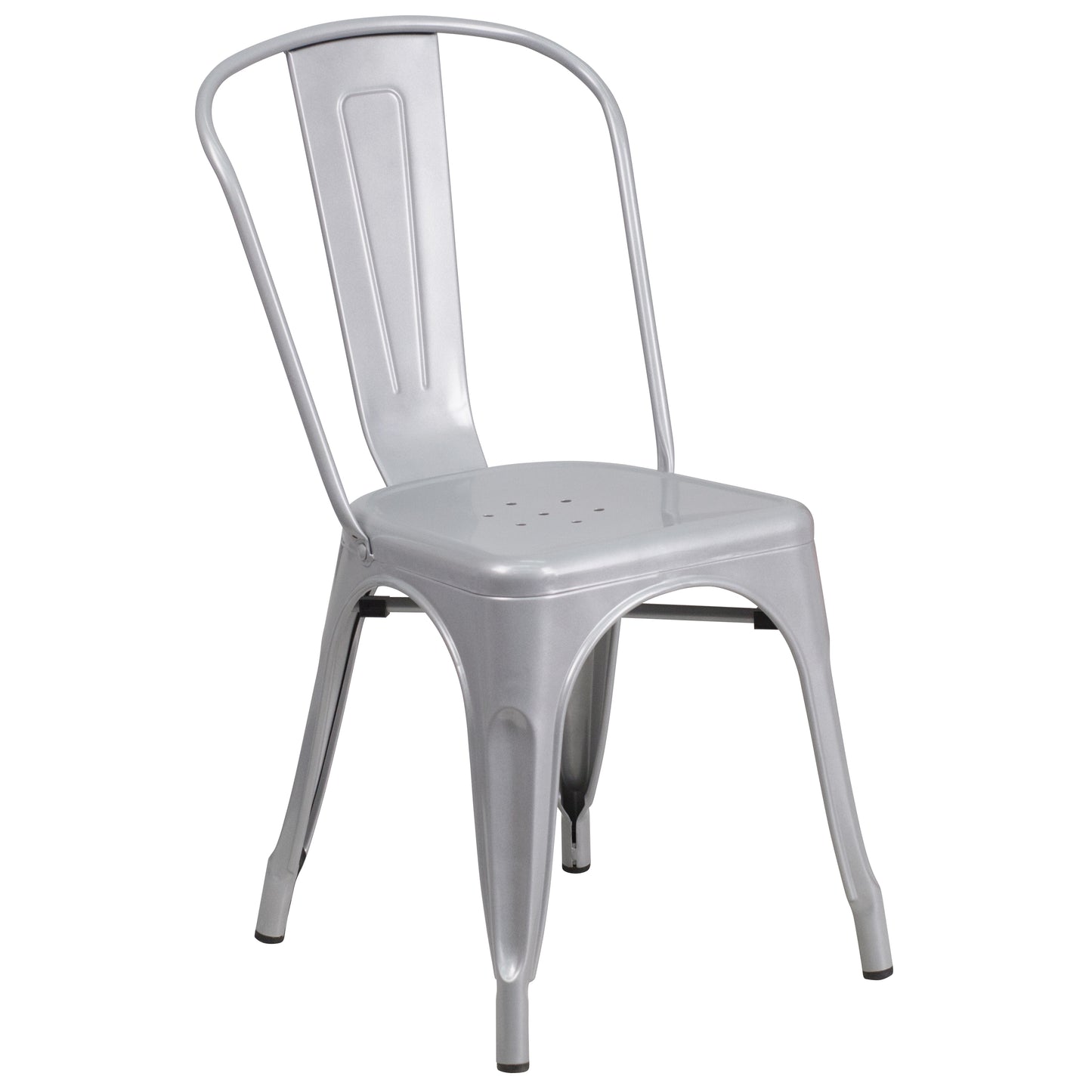 Darcy Commercial Grade 31.5" x 63" Rectangular Silver Metal Indoor-Outdoor Table Set with 4 Stack Chairs Silver