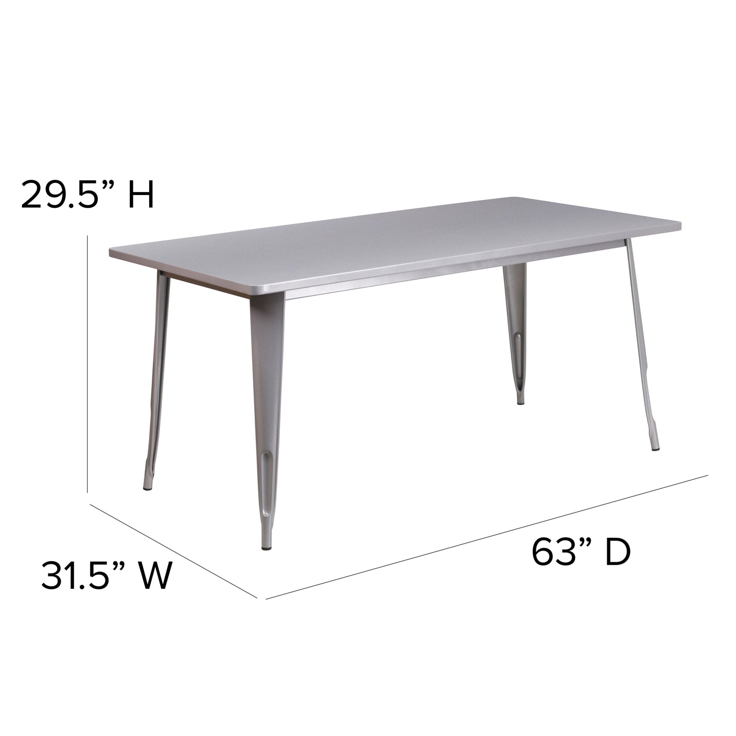 Charis Commercial Grade 31.5" x 63" Rectangular Silver Metal Indoor-Outdoor Table Silver