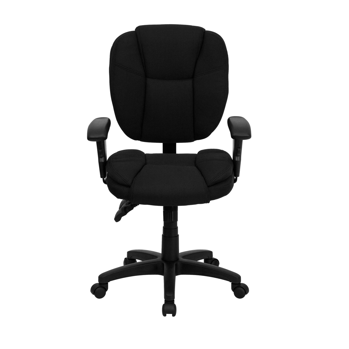 Caroline Mid-Back Black Fabric Multifunction Swivel Ergonomic Task Office Chair with Pillow Top Cushioning and Arms Black Fabric