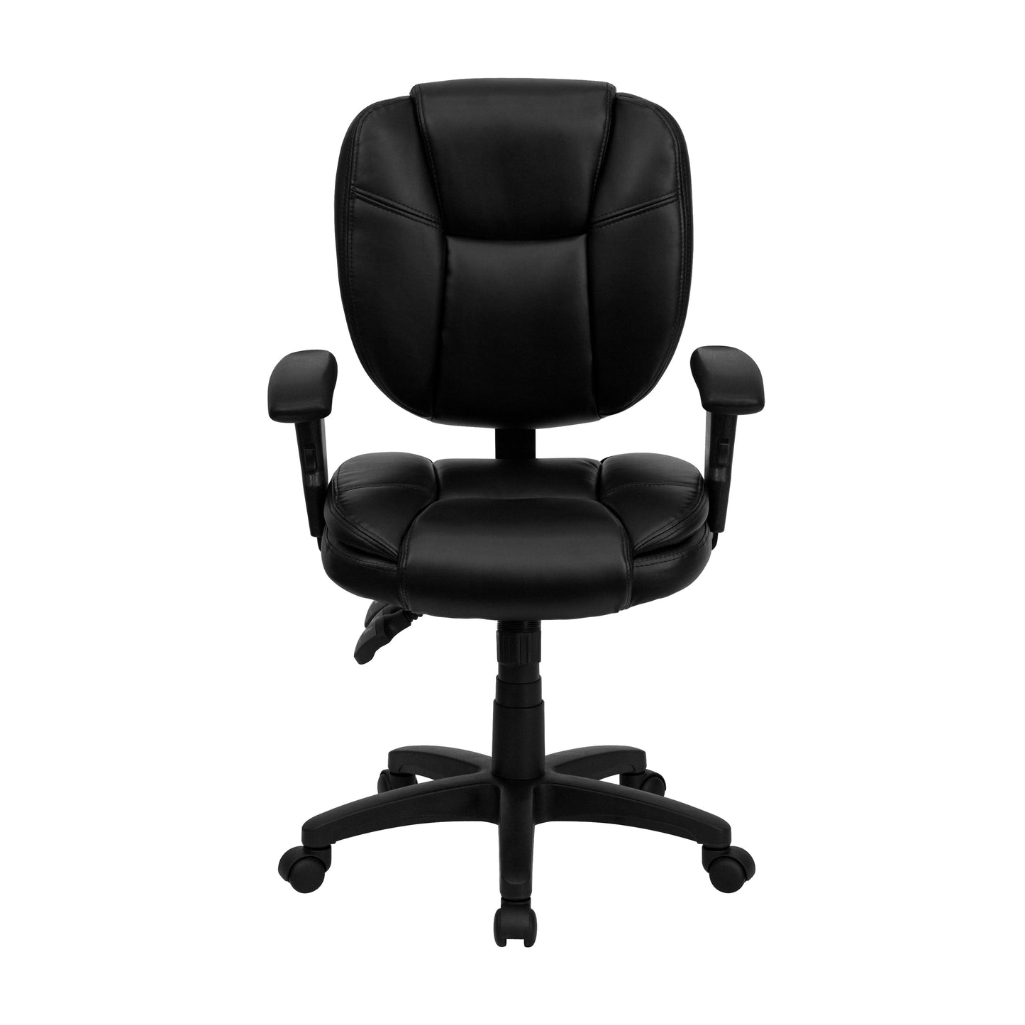 Caroline Mid-Back Black LeatherSoft Multifunction Swivel Ergonomic Task Office Chair with Pillow Top Cushioning and Arms Black LeatherSoft
