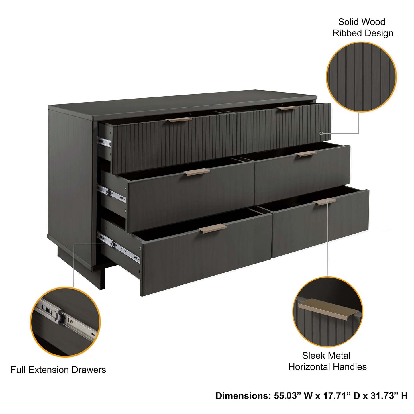 Granville Modern 3-Piece Dresser Set in Charcoal Gray GRAN035