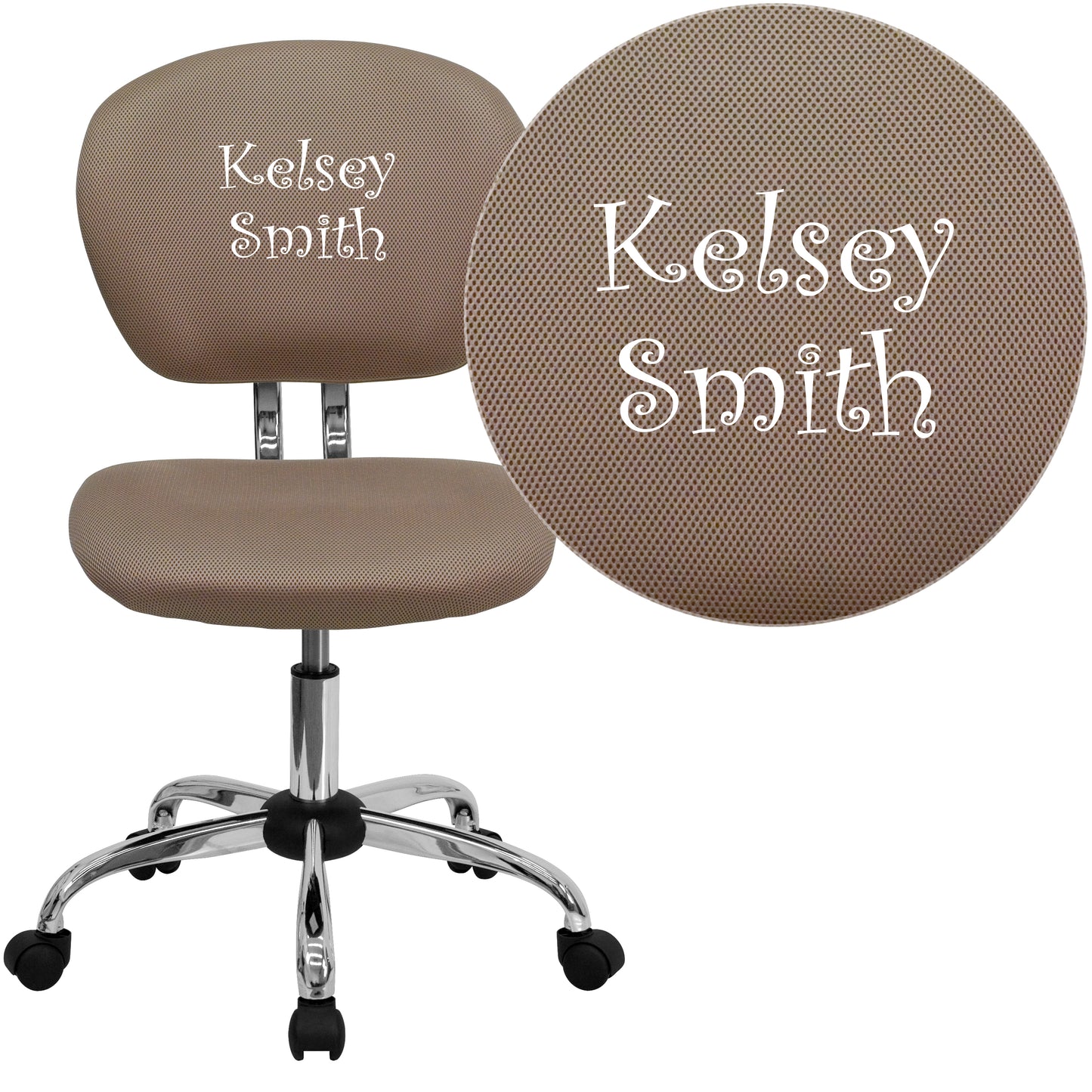 Beverly Personalized Mid-Back Coffee Brown Mesh Swivel Task Office Chair with Chrome Base Coffee Brown
