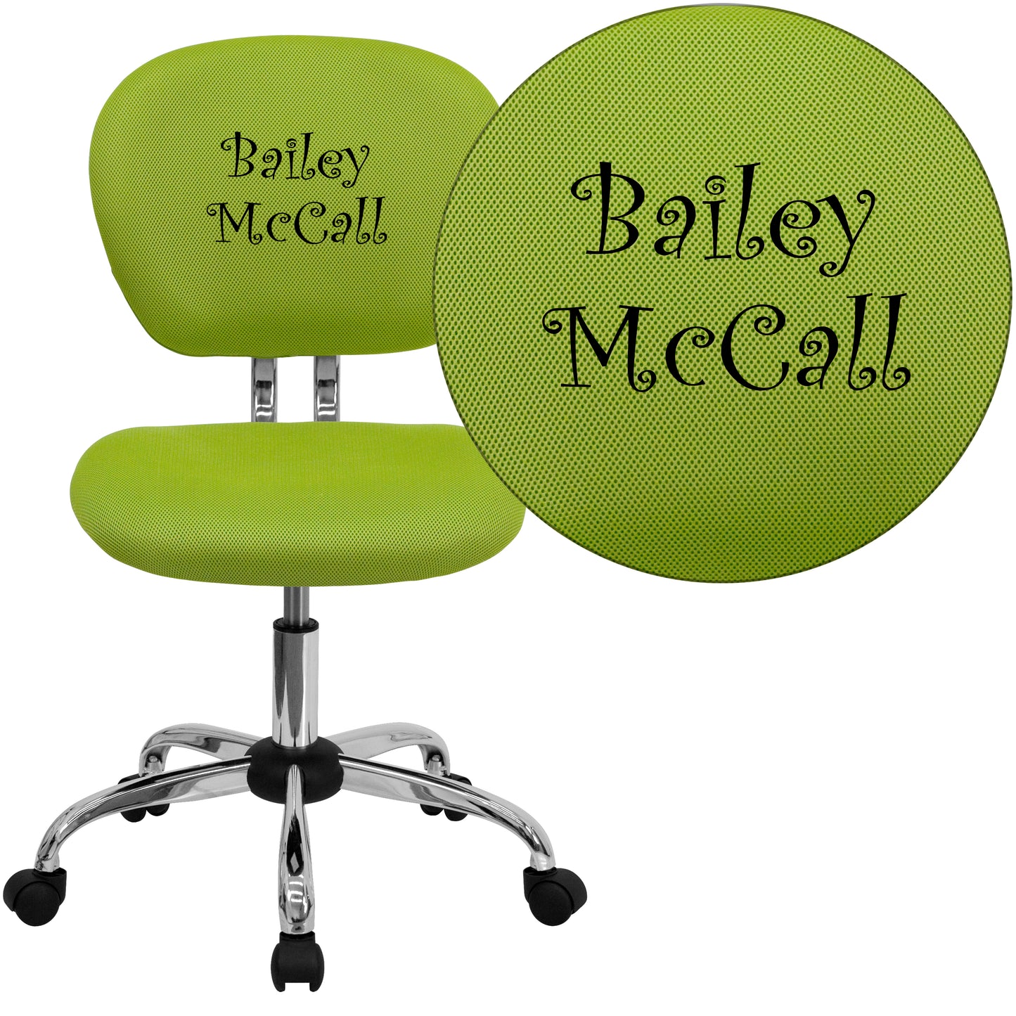Beverly Personalized Mid-Back Apple Green Mesh Swivel Task Office Chair with Chrome Base Apple Green